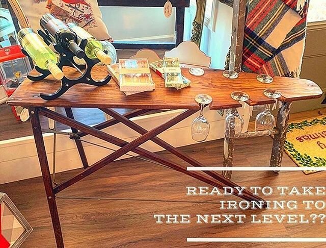 Whose ready to take ironing to the next level? This ironing board has been transformed into the perfect wine bar. If you&rsquo;re ready to showcase this beautiful piece in your home, come by and see it today from 10-4!
