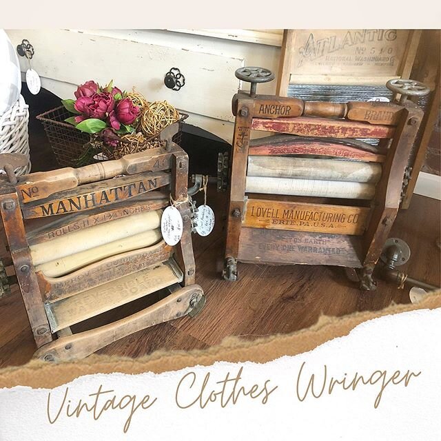 These clothes wringers are a great way to accent your home with antique decor. The one on the left is from 1888 and the item on the right is from the 19th century. Both are in incredible condition. Come see these beauties today! We&rsquo;re open from