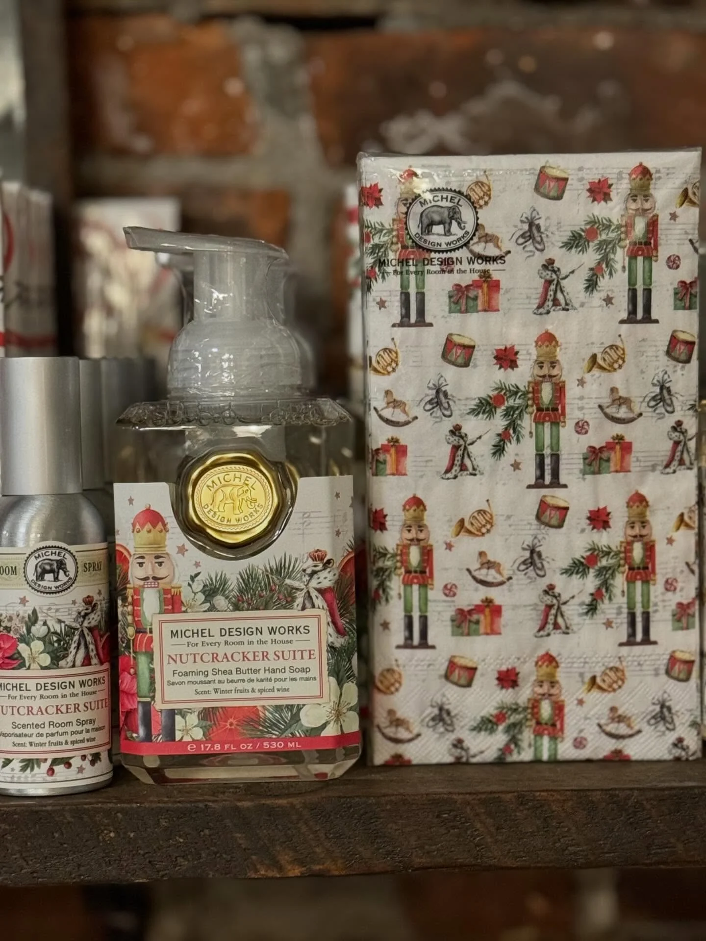 NEW scents are in! Nutcracker Suite &amp; Peace on Earth hand soap, room spray &amp; napkins! And full restock on our other scents as well! Think all things Christmas!🎄✨

You can also purchase a wrapped gift set! Come on in and ask a staff member to