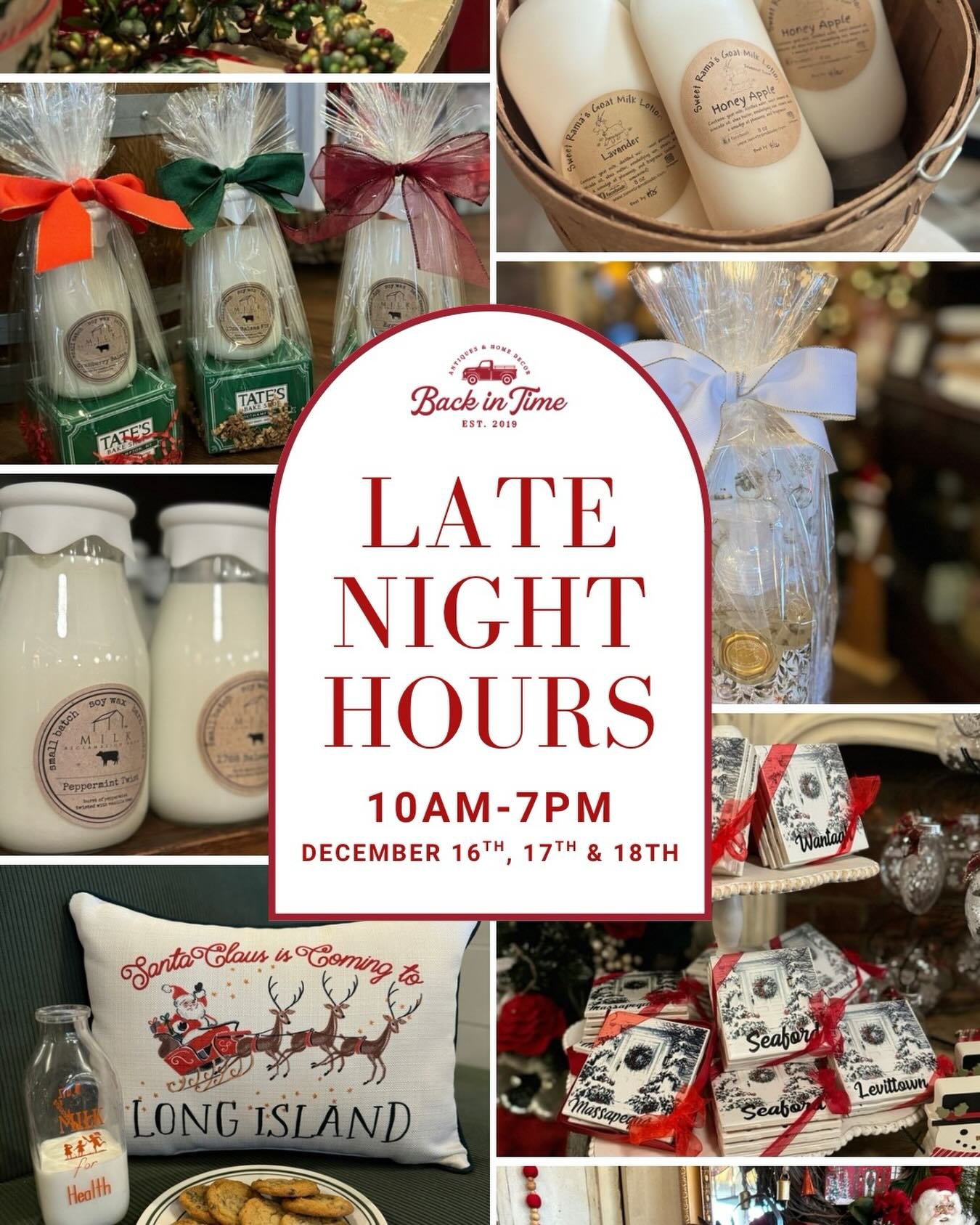 LATE NIGHT HOURS! Tonight, Tomorrow AND Thursday we are OPEN TILL 7:00! Come straight from work and meet your friends for some Christmas shopping! We are normally open till 5:00, so don&rsquo;t miss out on this special treat!🎁
.
.
.
.
.
#christmassh