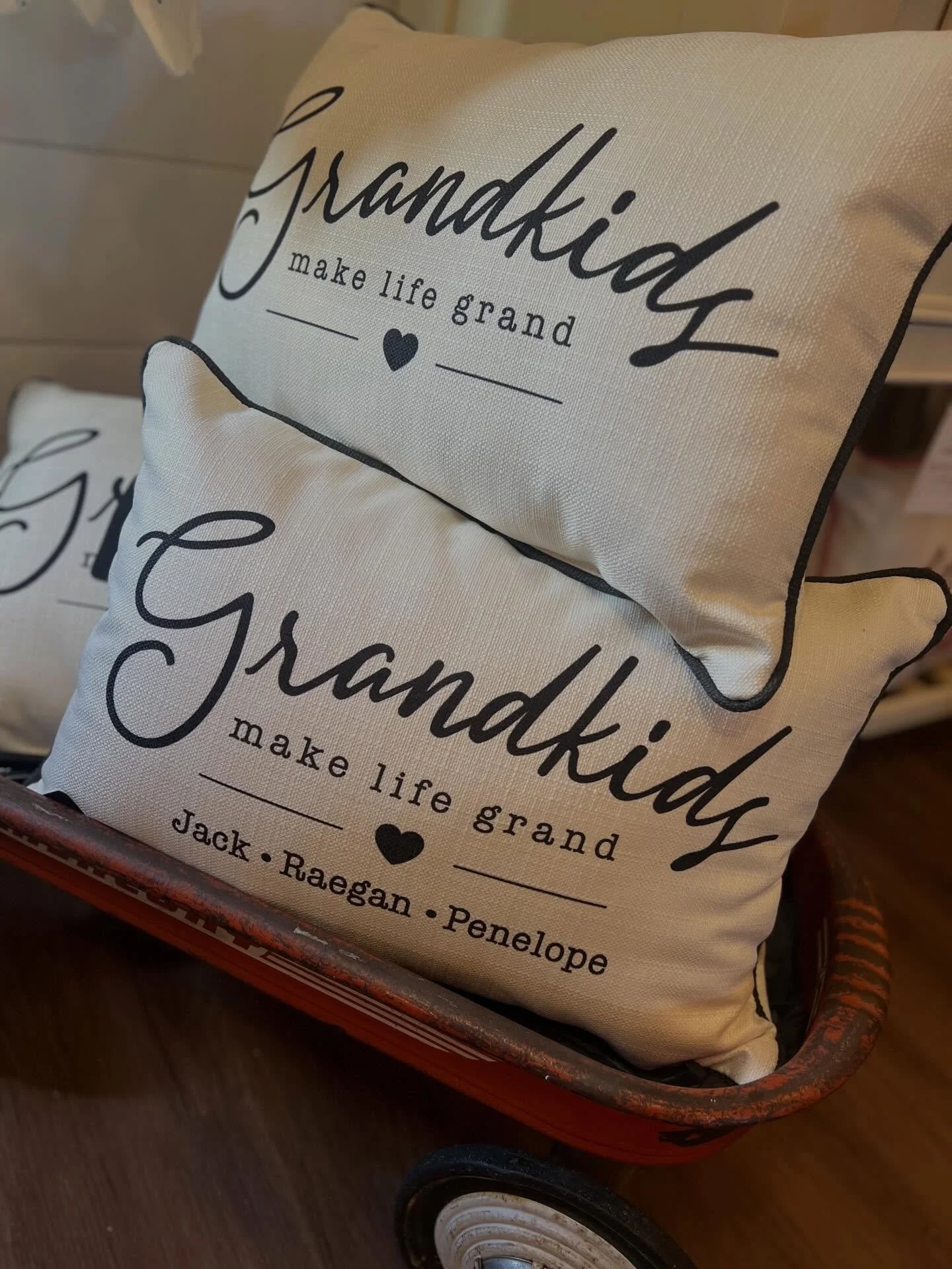 New custom pillows! The grandkid&rsquo;s pillows can be personalized with grandchildren&rsquo;s names! The No Place Like Home pillows can be customized with town and state! Don&rsquo;t forget tomorrow is our GALENTINE&rsquo;S GATHERING!
FEBRUARY 14TH