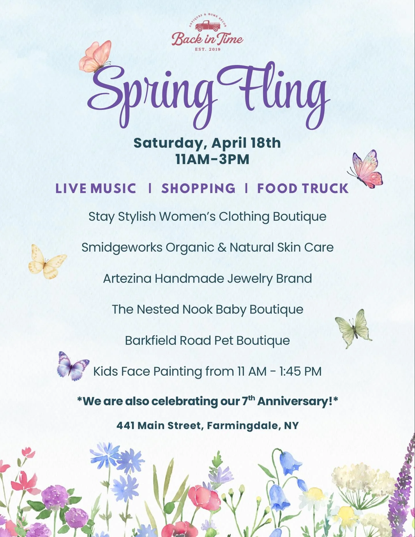 Join us on Saturday, April 18th from 11am-3pm for our Spring Fling &mdash; a day filled with shopping, music, food, and fun! AND we&rsquo;re celebrating our 7th Anniversary! 🎉🌷

🛍 Amazing local vendors
🎶 Live music
🍴 Dominick&rsquo;s Deli Food t