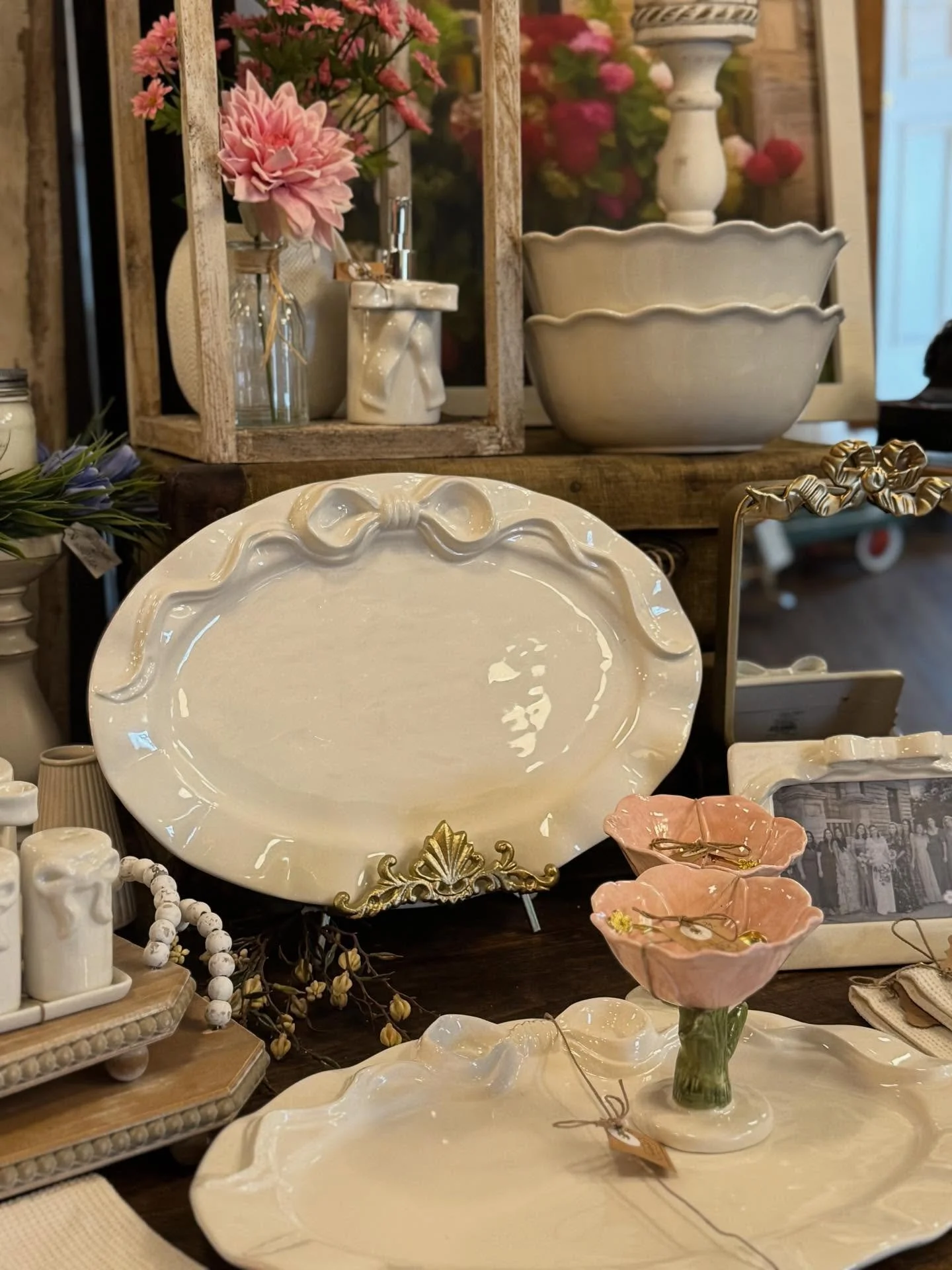 Darling pinks &amp; bows make the perfect Mother&rsquo;s Day gifts🩷Come visit us today 10am-4pm

15% OFF Mother&rsquo;s Day Gifts now through May 10th
75% OFF Patio Sale in our back courtyard 
.
.
.
.
.
#mothersdaygifts #backintime #farmingdaleny #l