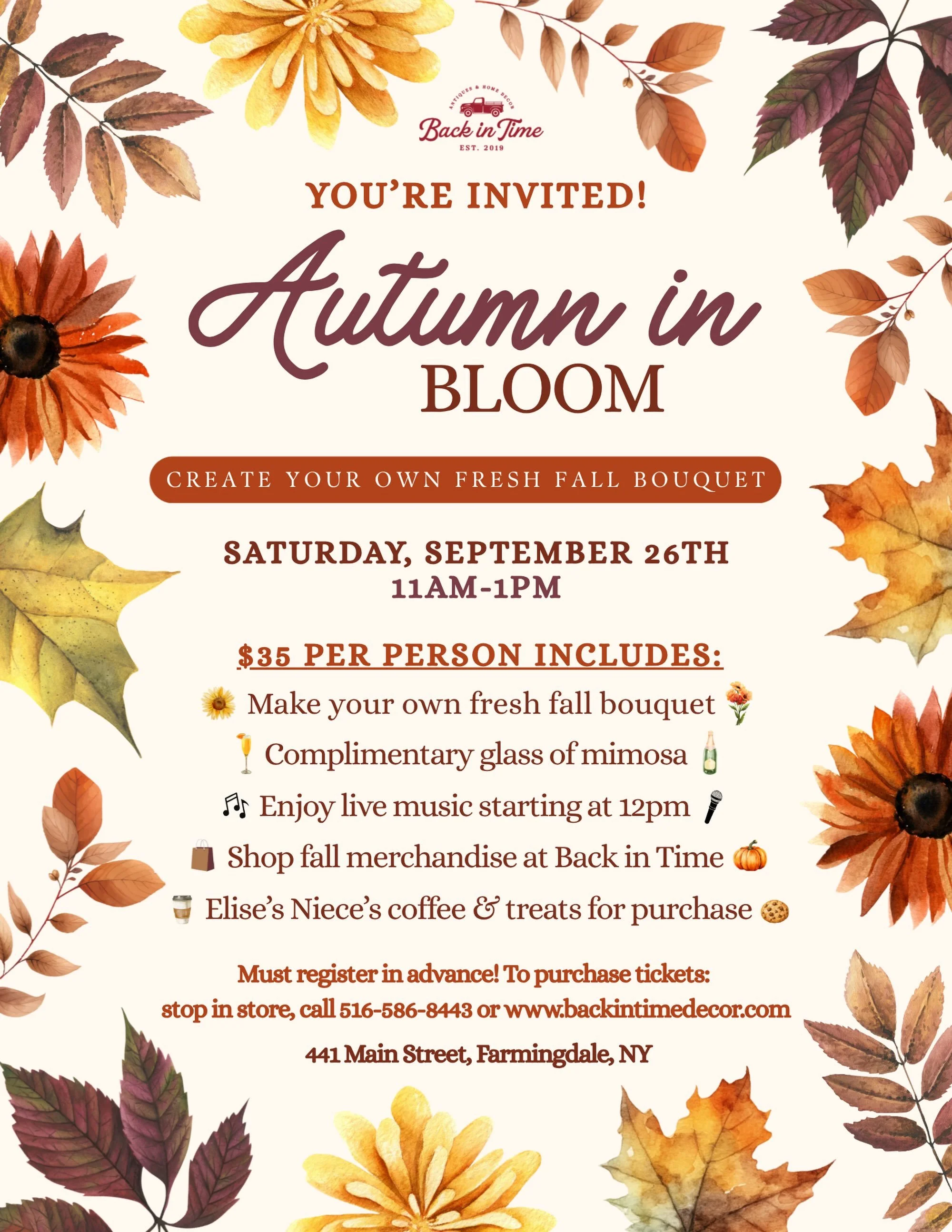You&rsquo;re Invited! Autumn in Bloom is coming!🍂🌻
If you&rsquo;ve joined us for one of our Mother&rsquo;s Day Floral Events, then you already know how much fun these mornings are! Now we&rsquo;re bringing the fun to FALL for the first time ever! ?
