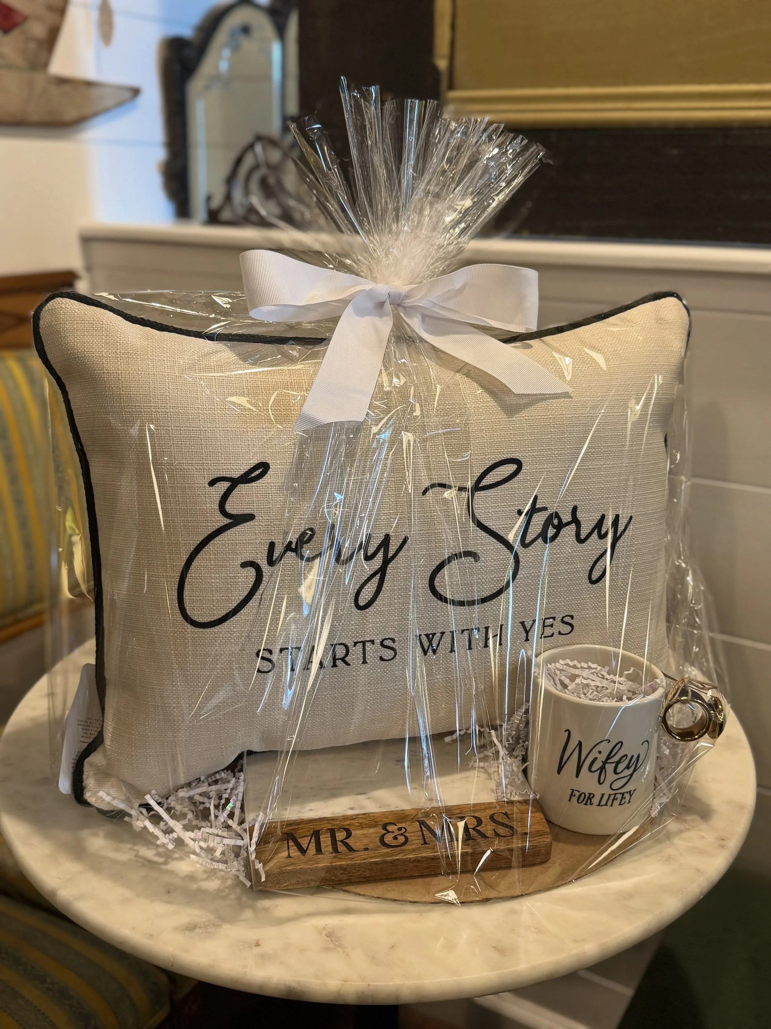 What makes Back in Time so special is not only do we have decor &amp; antiques, but wonderful gifts! Wedding, Baby, New Home, Birthday, etc. ✨

This wrapped gift is perfect for the new Mr &amp; Mrs!🤍
*For just $5, anything can be wrapped*

Stop in t