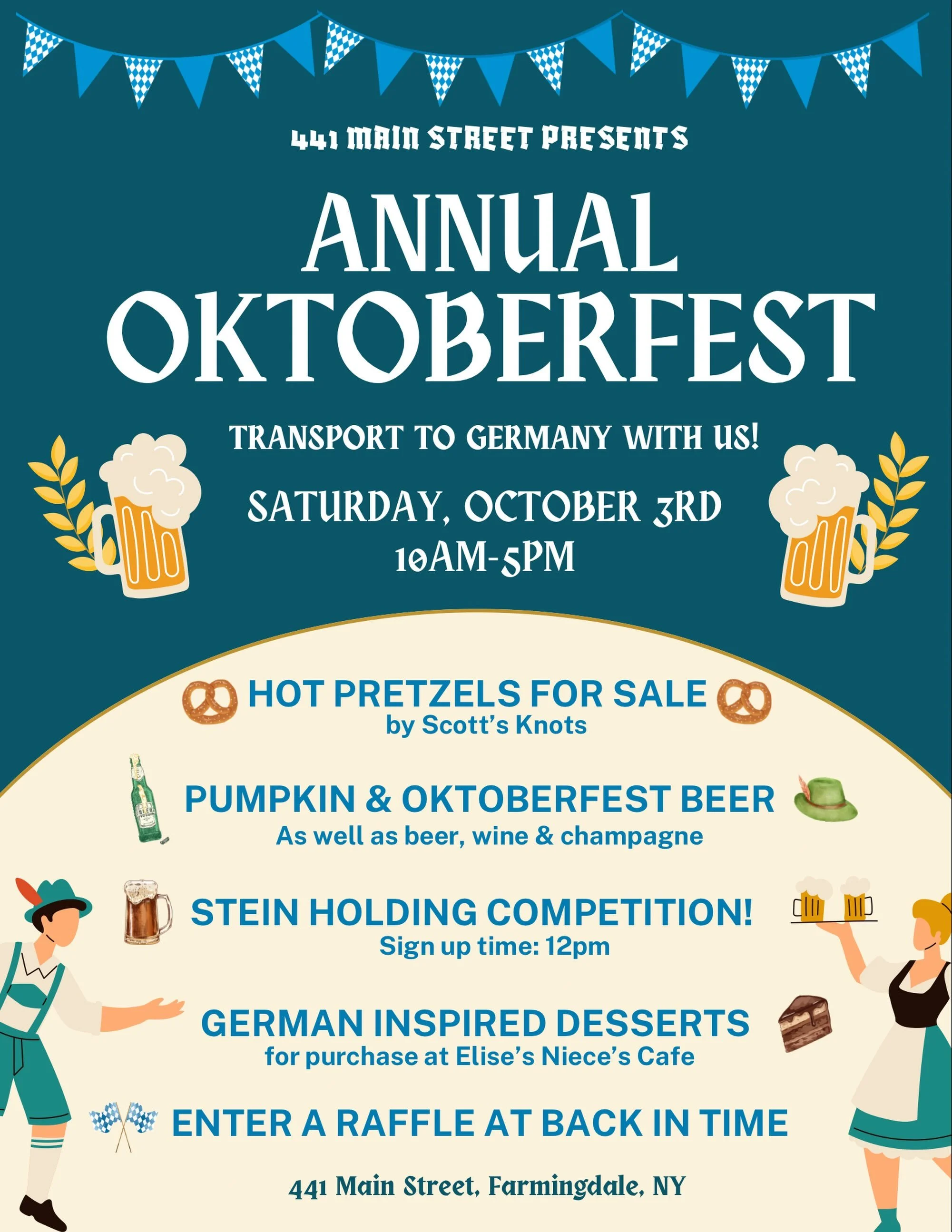 🍻Oktoberfest is coming to 441 Main St!🥨🇩🇪
Get ready to eat, drink &amp; celebrate with us on Saturday, October 3rd from 10AM&ndash;5PM! 🎉

🥨 Hot pretzels by Scott&rsquo;s Knots
🍺 Pumpkin &amp; Oktoberfest beer + beer, wine &amp; champagne
🎶 G