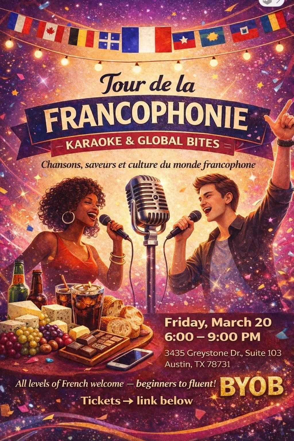 TOUR DE LA FRANCOPHONIE: KARAOKE &amp; GLOBAL BITES - IN-PERSON