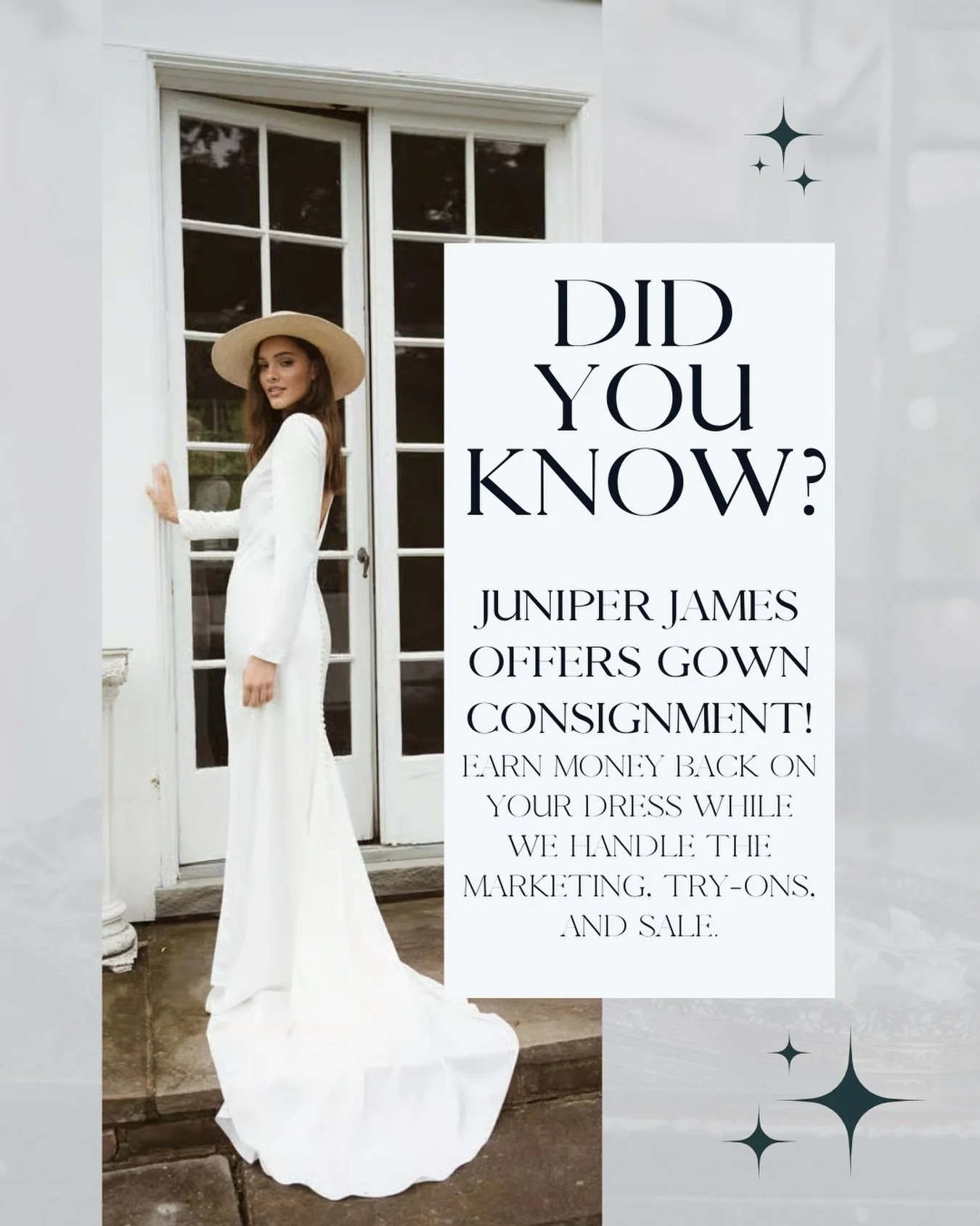 Did you know Juniper James Bridal offers gown consignment? 🤍

If your dress is tucked away in the closet, we can help it begin a new chapter. Our team handles the marketing, appointments, and final sale from start to finish, making the process easy 