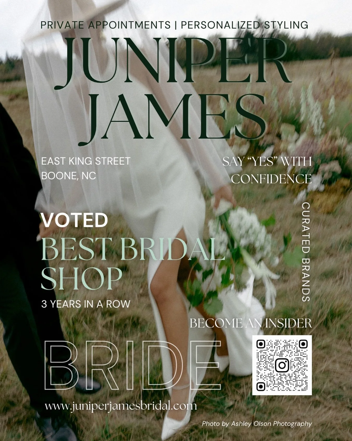Voted Best Bridal Shop 3 Years in a Row 🏆

Your dream gown. Your Rules. Your moment. 

Say YES at Juniper James Bridal, where shopping feels as effortless as saying yes to your sweetheart. 

Book your private, luxury bridal styling appointment and s