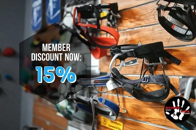 We're committed to bringing value to our regulars and now your Bayside membership is giving more than ever! We've increased the member pro-shop discount from 10% to 15%. That shiny new harness and funky fresh rope has never looked better. Our staff are always happy to assist you with any gear questions so pop in and have a chat 🎉