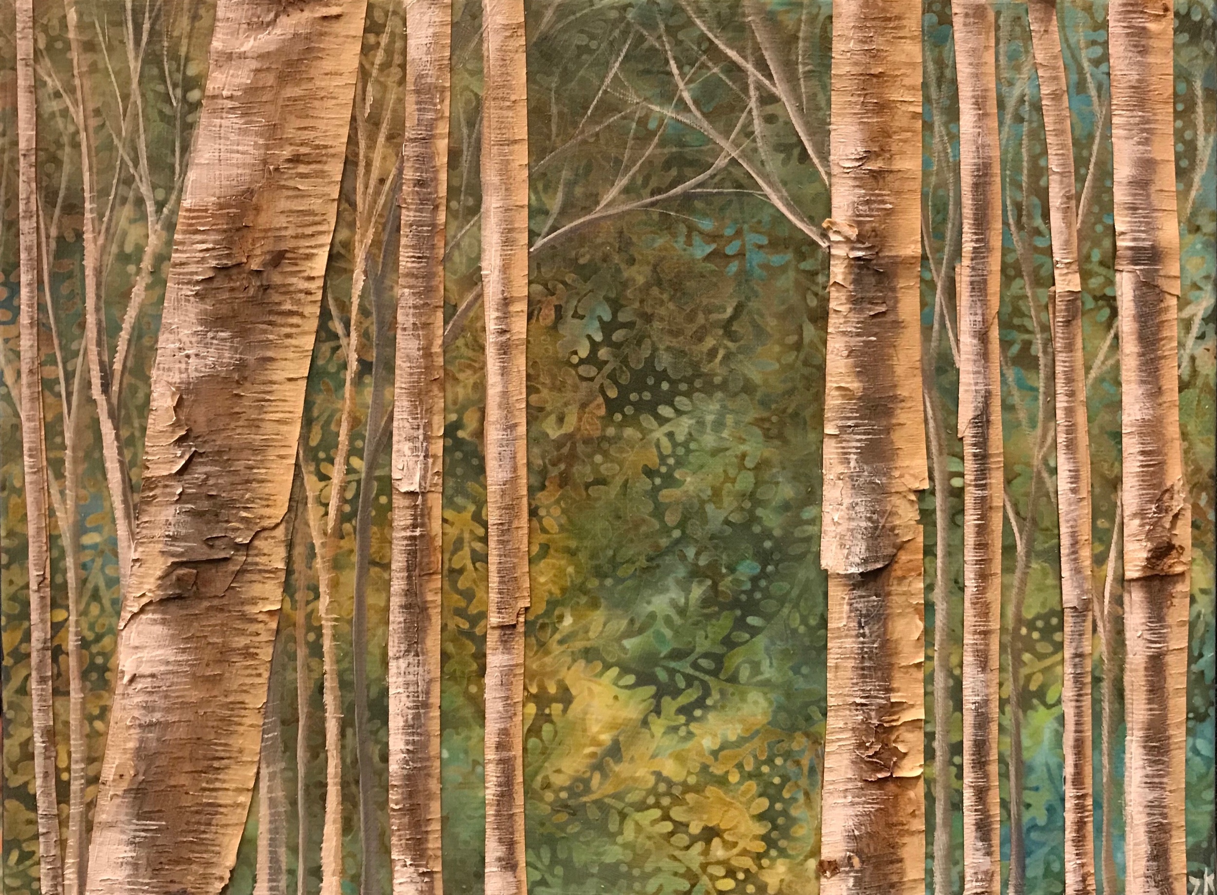  Sold Mixed Media: birch bark and acrylic on fabric. 8” x 10” 