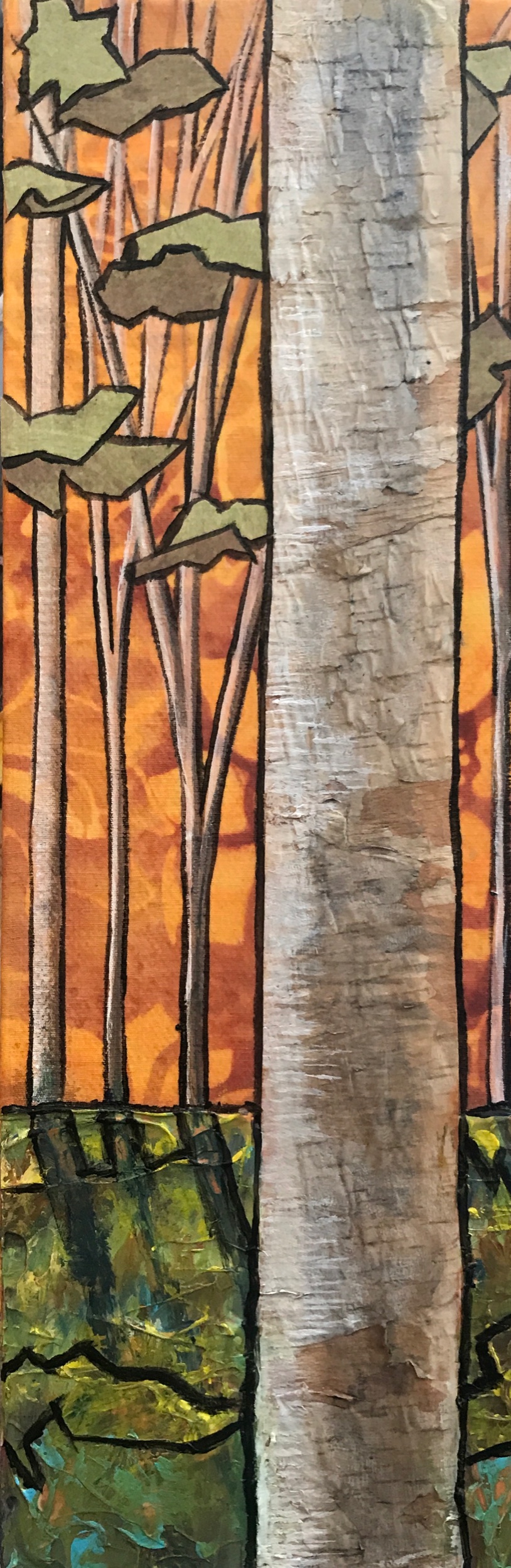  Sold Mixed Media: birch bark and acrylic on fabric. 3” x 8” 