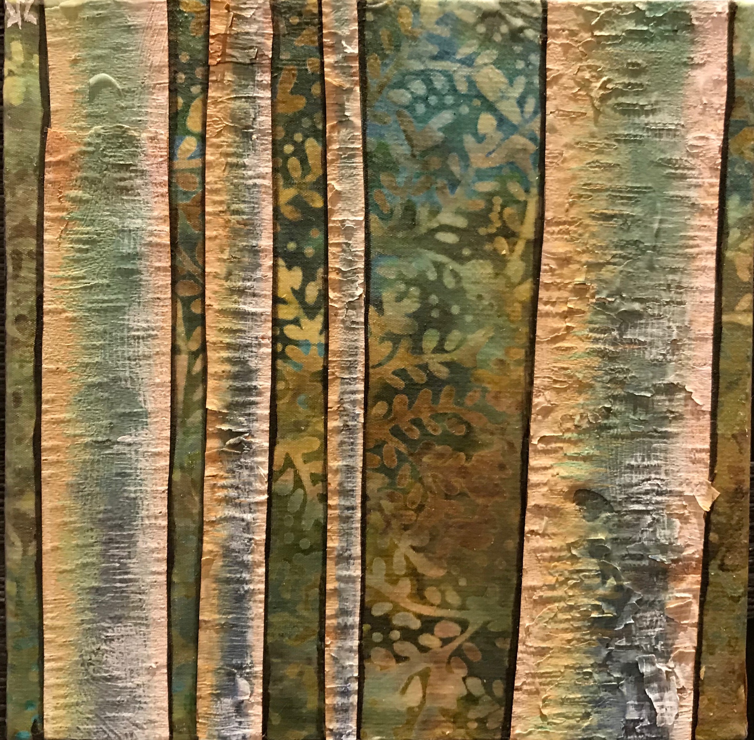  Sold Mixed Media: birch bark and acrylic on fabric. 6” x 6” 