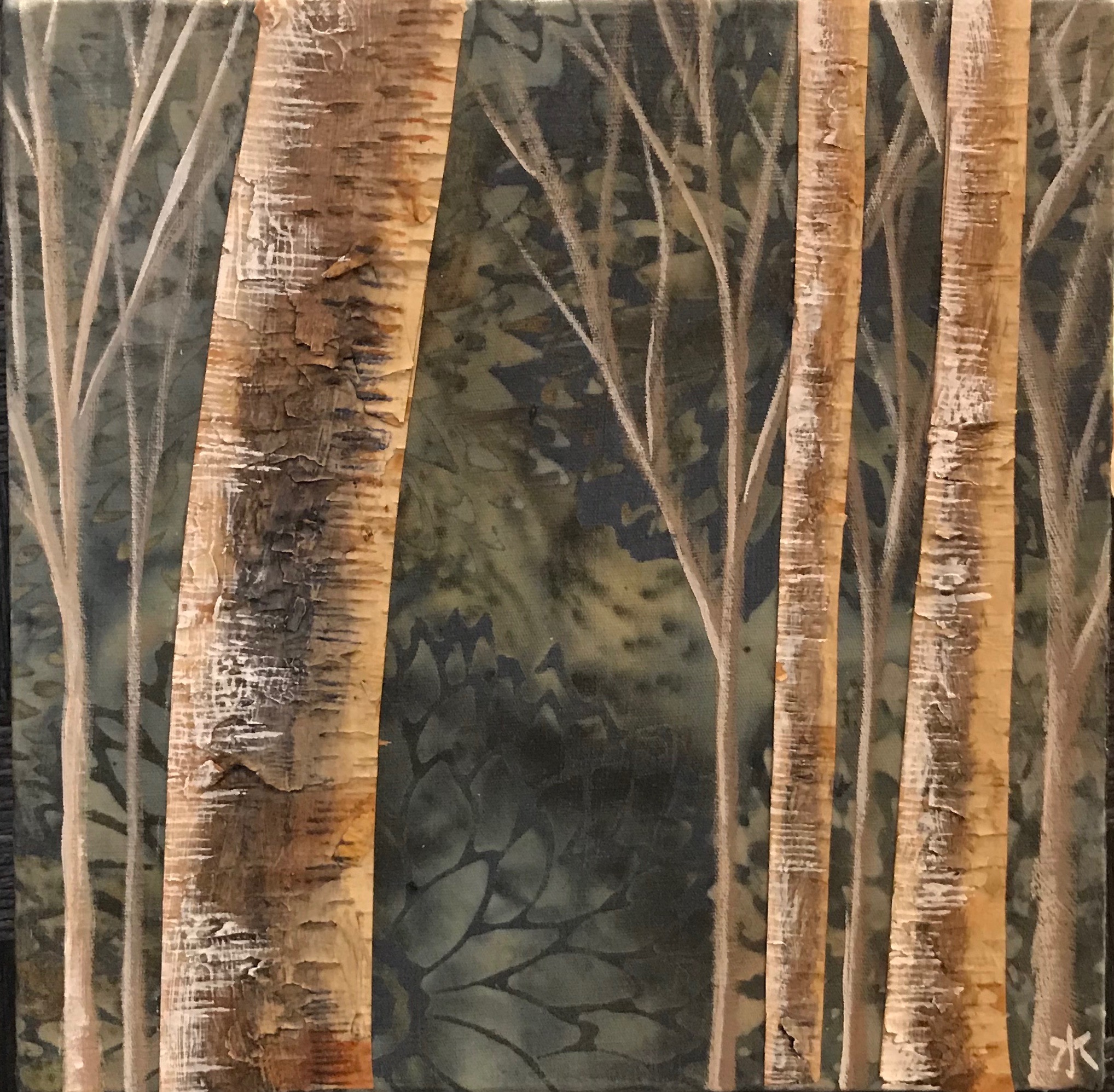 Sold Mixed Media: birch bark and acrylic on fabric. 6” x 6” 