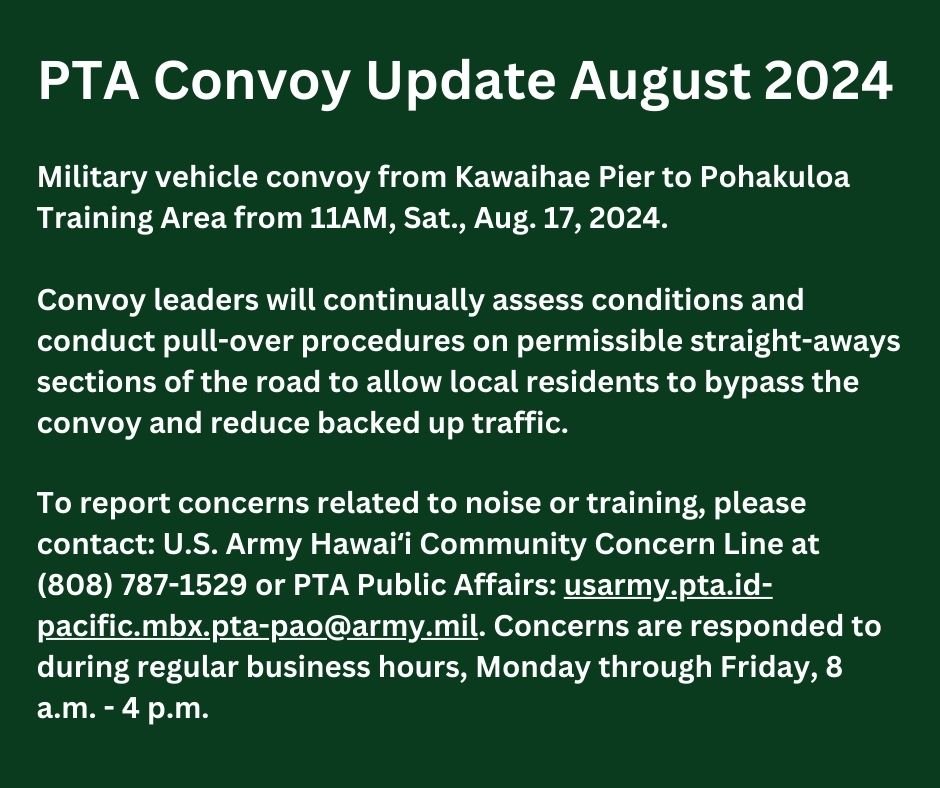 PTA Convoy Advisory - August 17, 2024