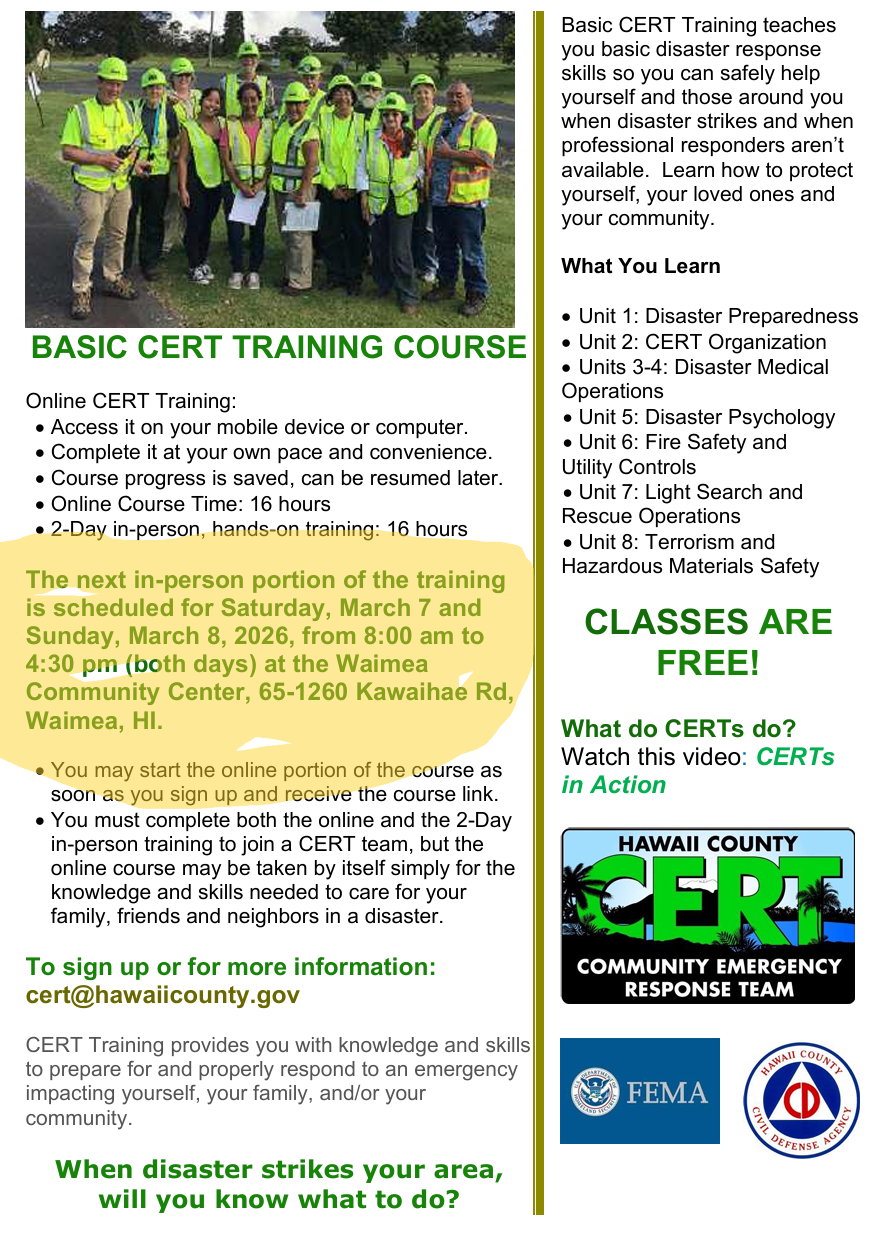 CERT Training - Waimea - March 2026 Flier FINAL highlighted .PNG
