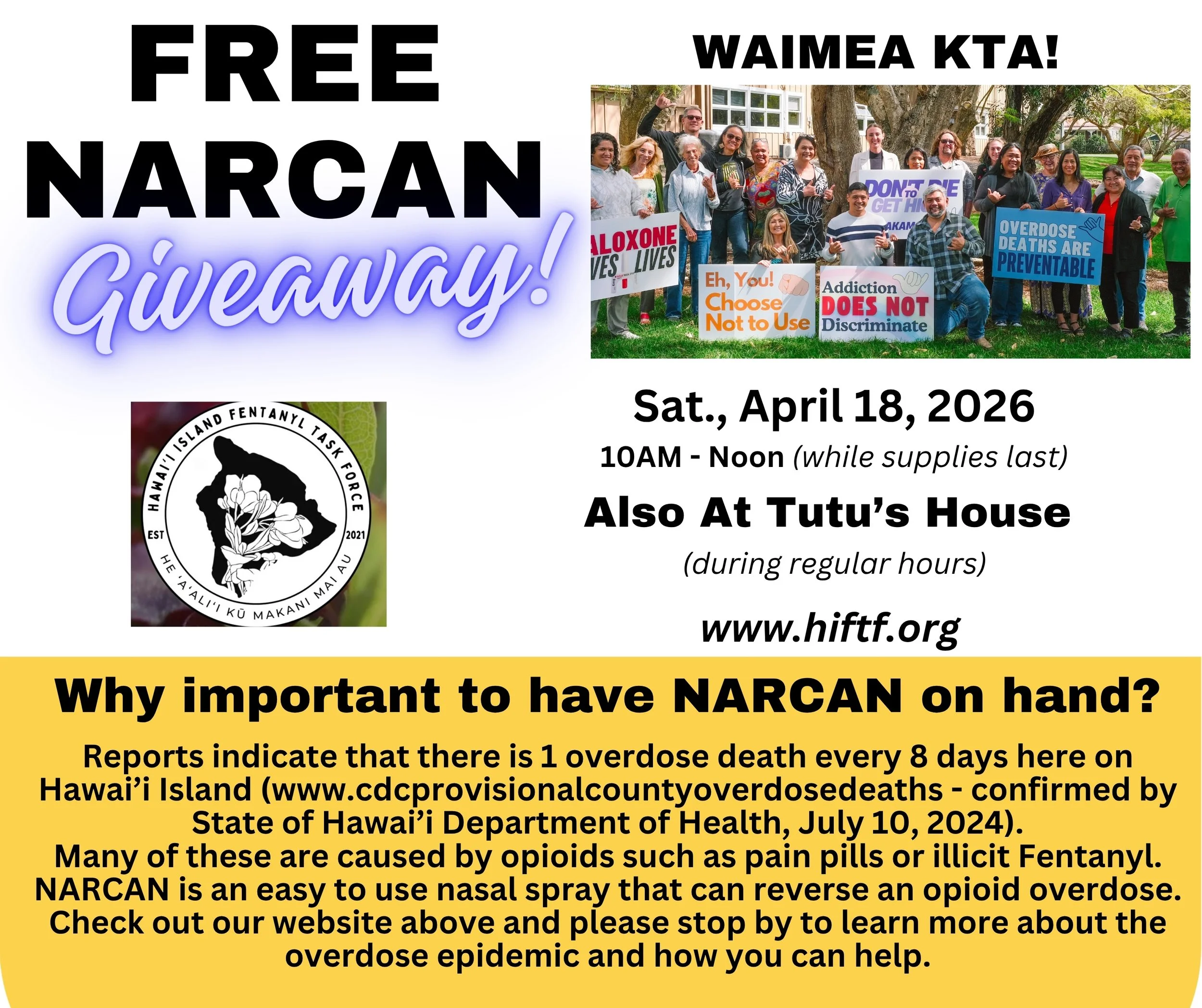 Free Naloxone Giveaway at Waimea KTA 