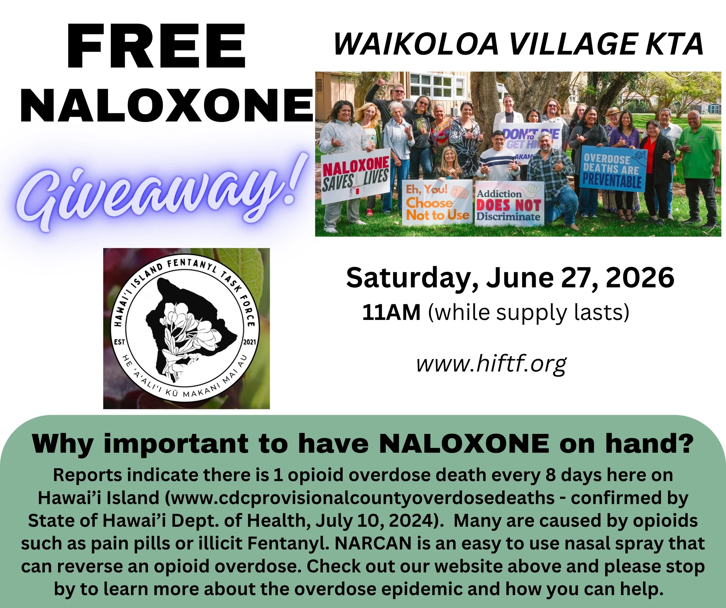 Free Naloxone Giveaway - Waikoloa Village KTA 