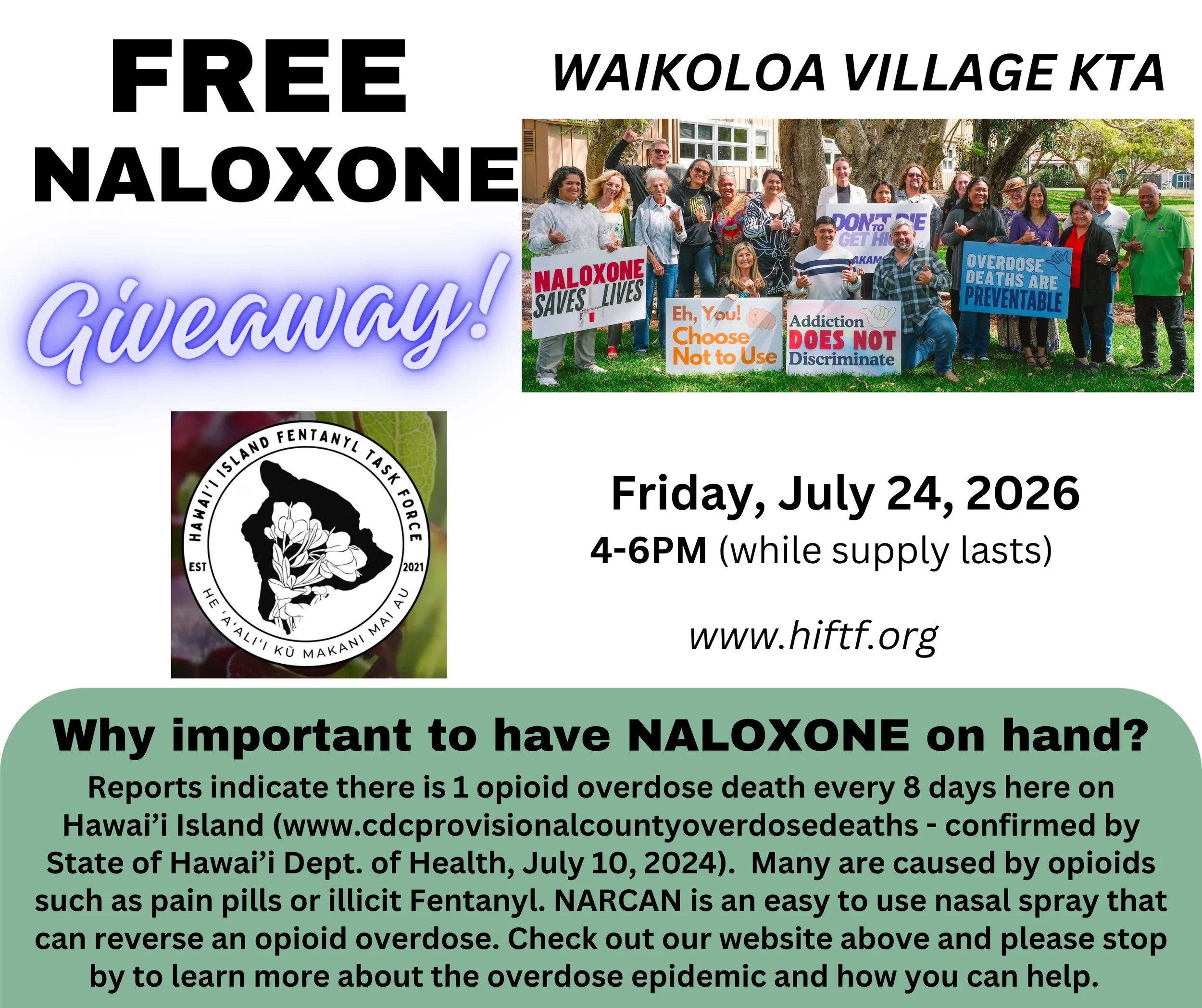Free Naloxone Giveaway - Waikoloa Village KTA