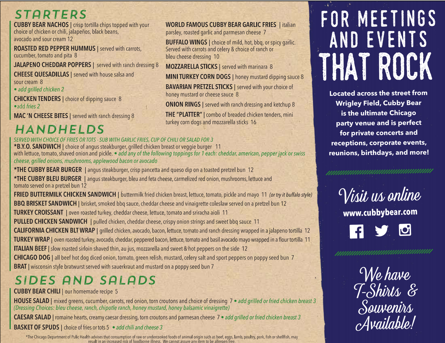 Menus — THE CUBBY BEAR