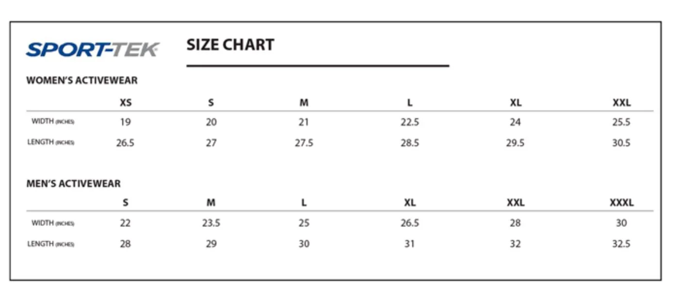SportTek Size Chart Adult — Westchester Ballet Company