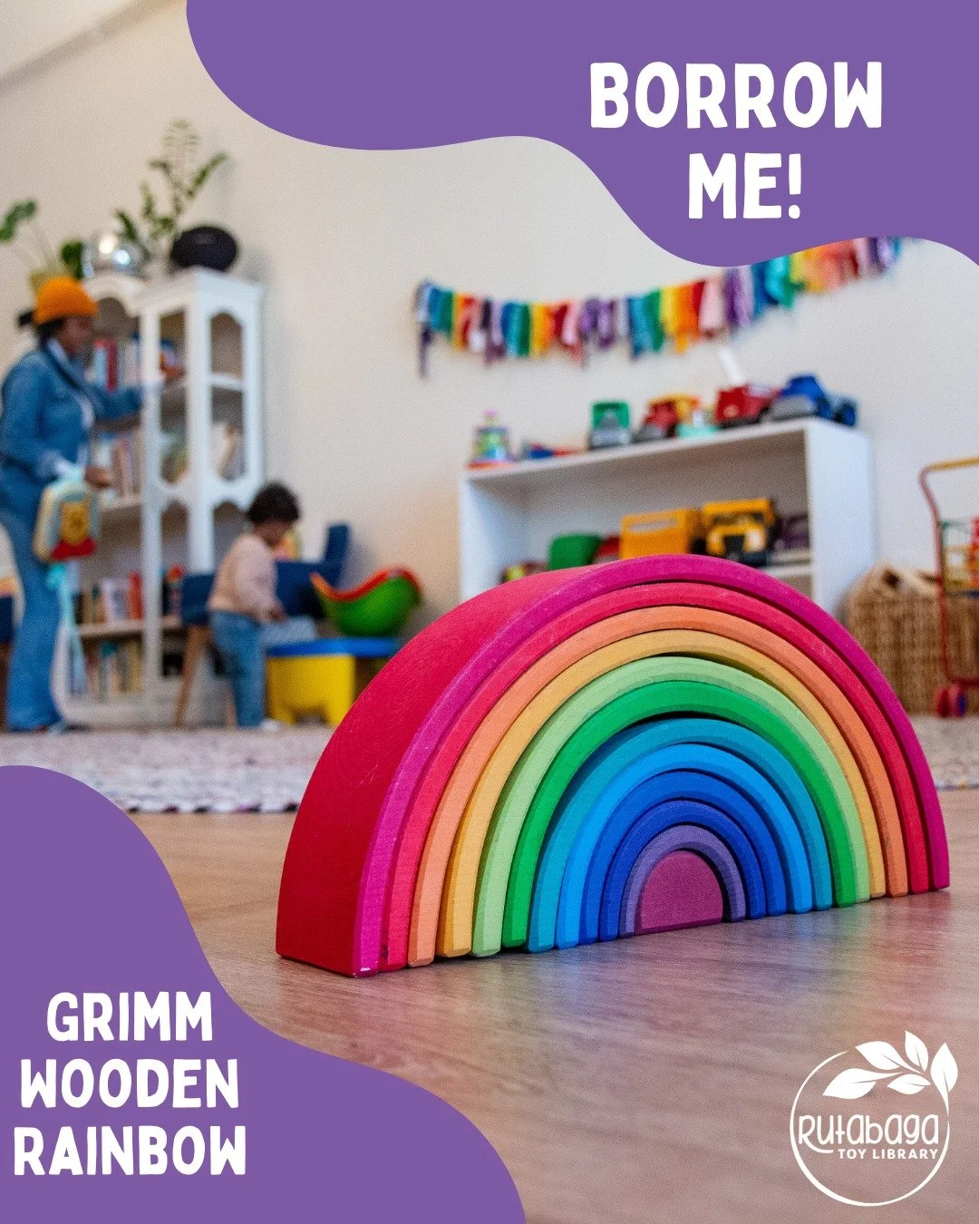 🌈 Available to Borrow: Grimm&rsquo;s Wooden Rainbow 🌈

Why we love it: Beautifully crafted from wood and finished with safe, non-toxic water-based colors&mdash;perfect for little hands. The rainbow&rsquo;s endless possibilities inspire towers, tunn