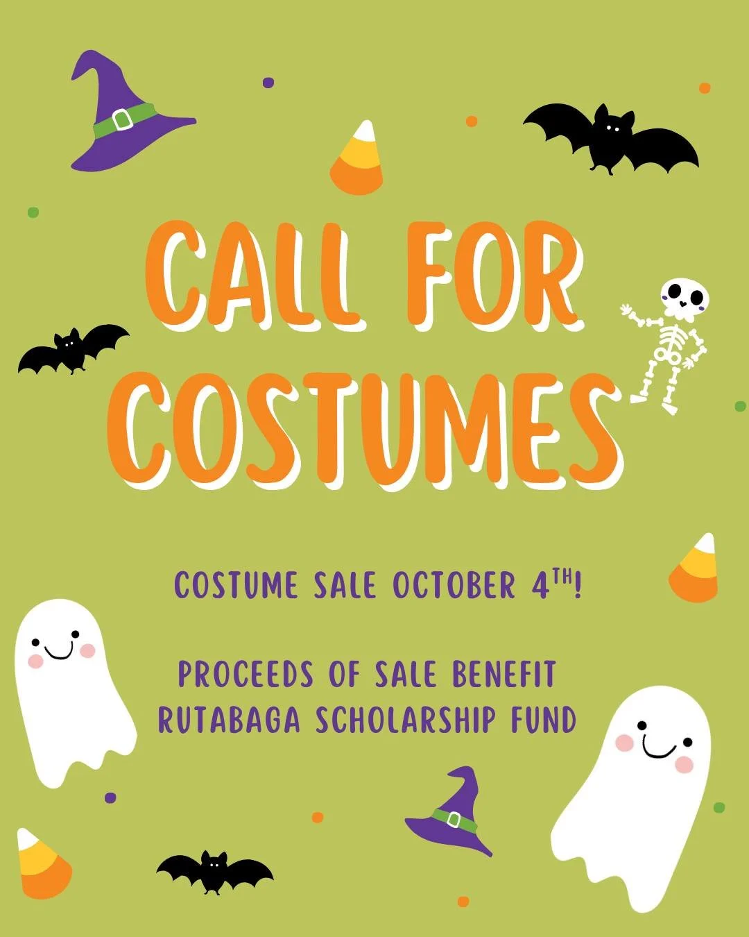 🎃👻 We&rsquo;re so excited for our Costume Sale THIS Saturday at Rutabaga!

It&rsquo;s not too late to drop off your gently used costumes&mdash;donations are welcome all week. Every costume sold supports our Scholarship Fund, so you&rsquo;ll feel go