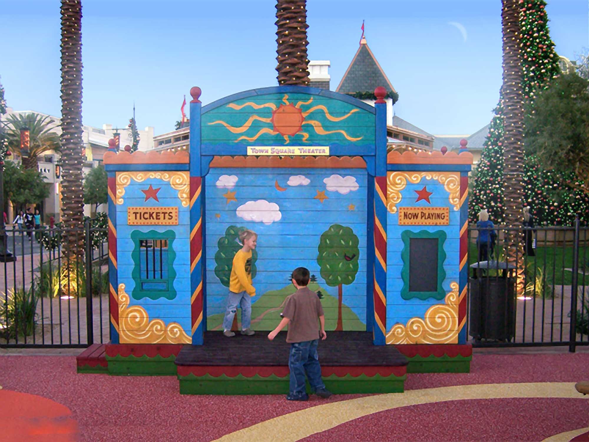  Town Square Theater has beautiful carvings reminiscent of an old-time vaudeville theater of the past. It is the perfect play structure for residential or public use. 