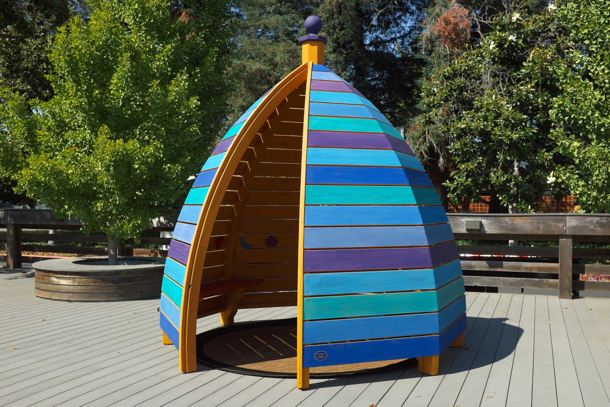 The retreat huts will be small and cozy, yet large enough for someone in a wheelchair to roll in and turn around. The retreat hut will be designed to allow for plenty of visibility — for both looking out and looking in. Slatted wood and cut-outs in
