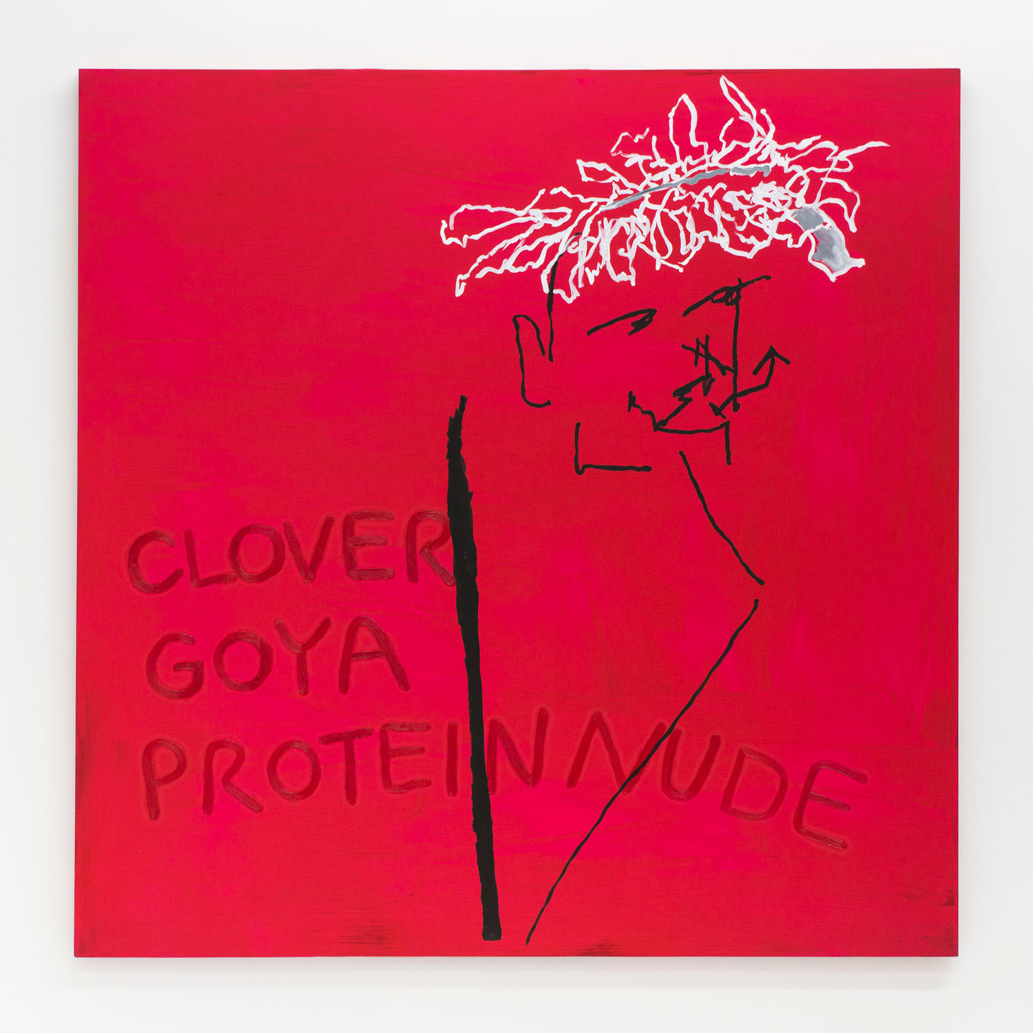  Laura Hunt,  Clover, Goya, Protein, Nude , 2015, acrylic, fabric ink, and oil on metallic Spandex, 48 x 48 inches. 