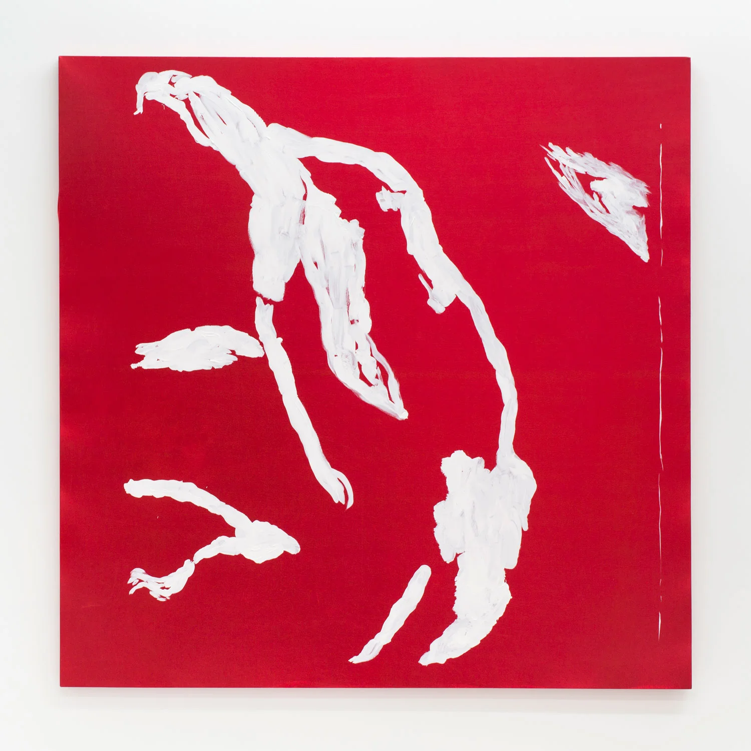 Laura Hunt, Face , 2015, acrylic on metallic Spandex, 48 x 48 inches.