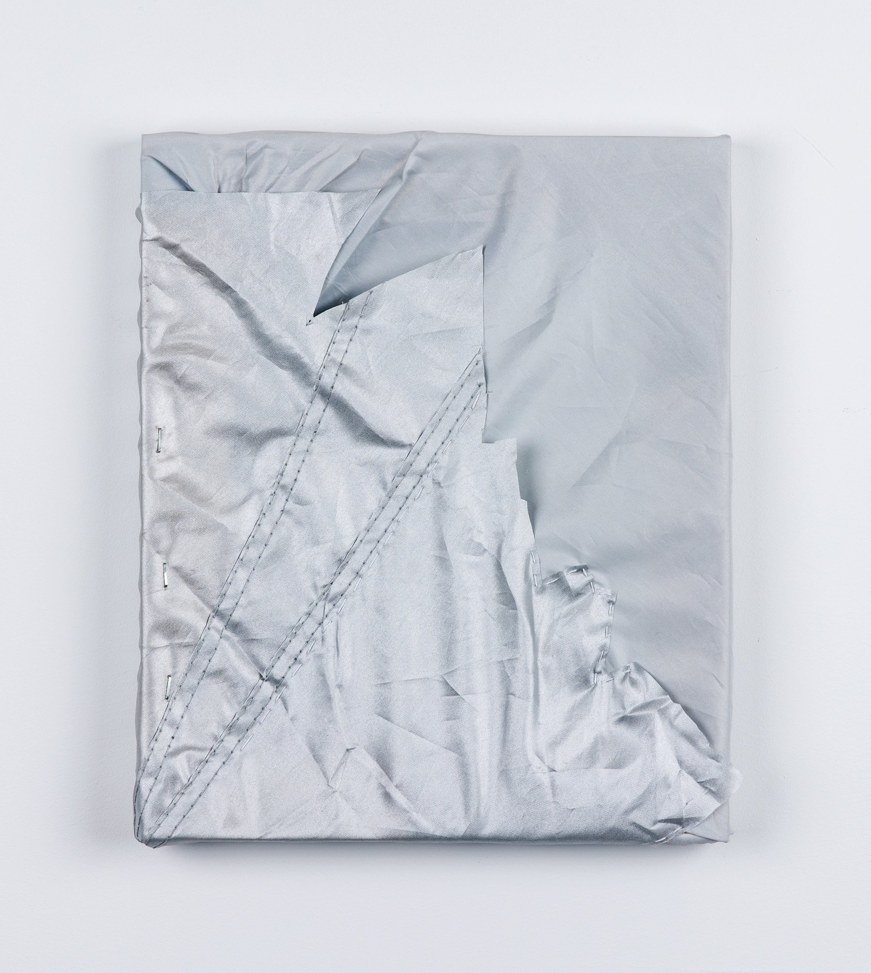  Laura Hunt,  Untitled (jagged) , 2019, nylon motorcycle cover and hand-sewing, 12 x 10 inches. 
