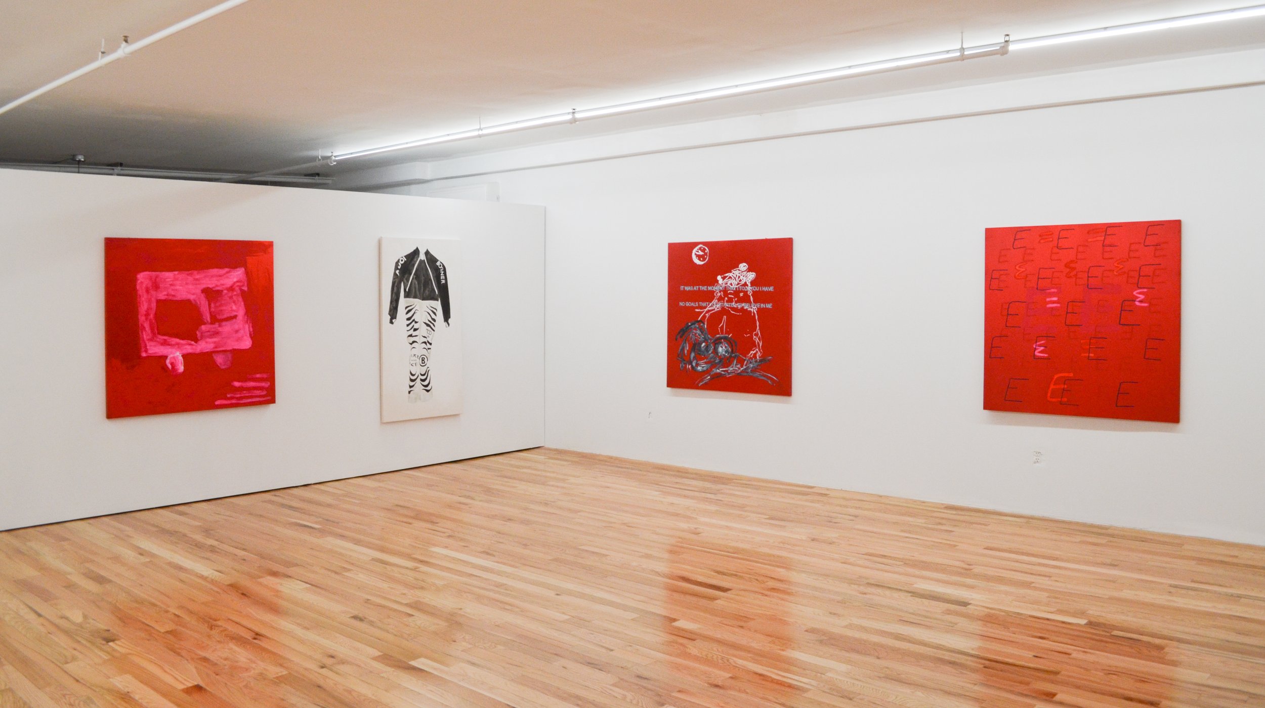  Installation view, Group Show organized by Polina Berlin: Laura Hunt, Miles Huston, &amp; Sven Sachsalber; New York, NY, 2018. 