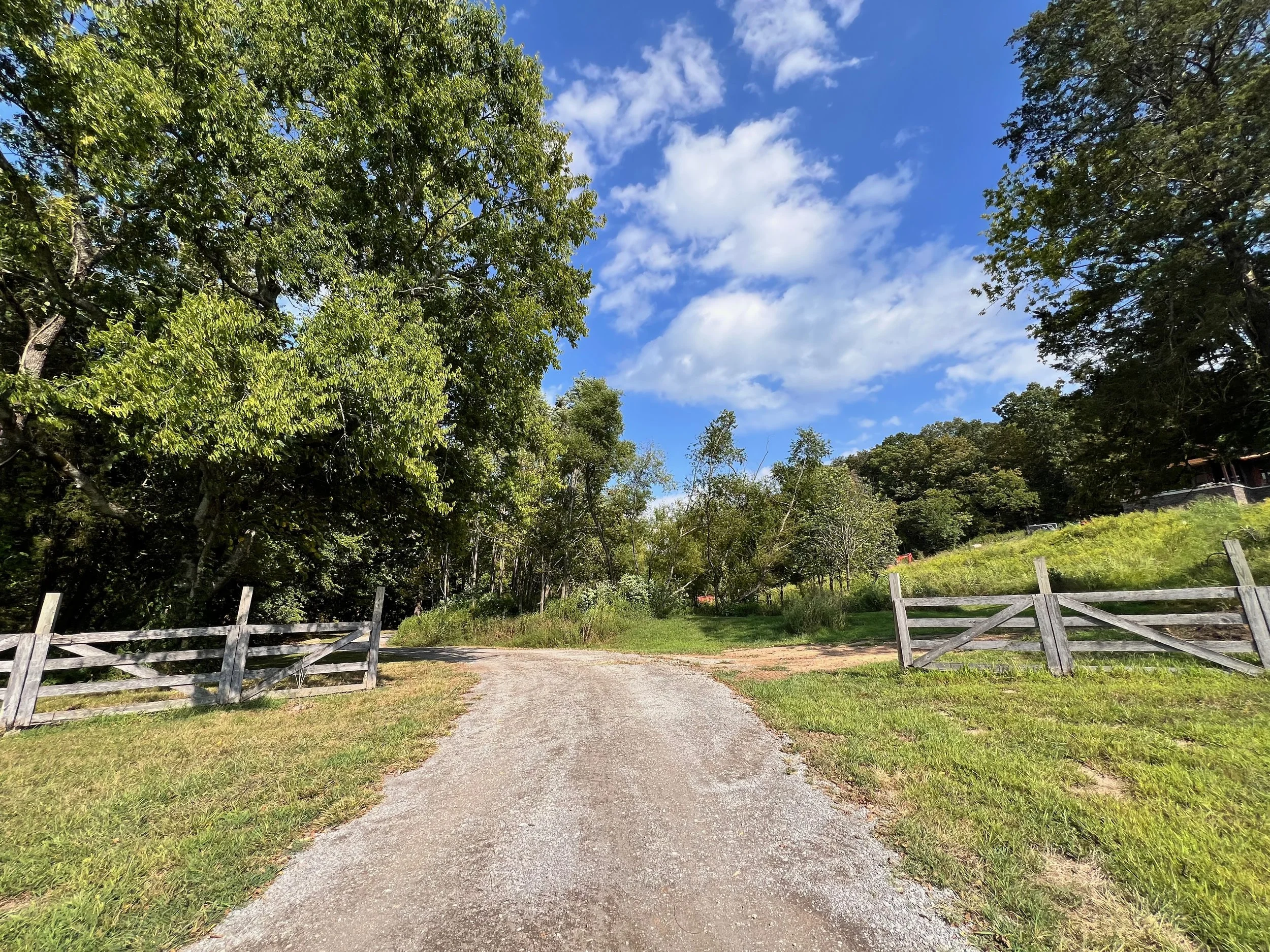 Rural entry with left and right wooden fences on first consultation appointment with The Grass Girl Garden Designer