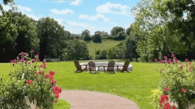 Middle TN garden designer The Grass Girl Farm Design gif photo with brown dog