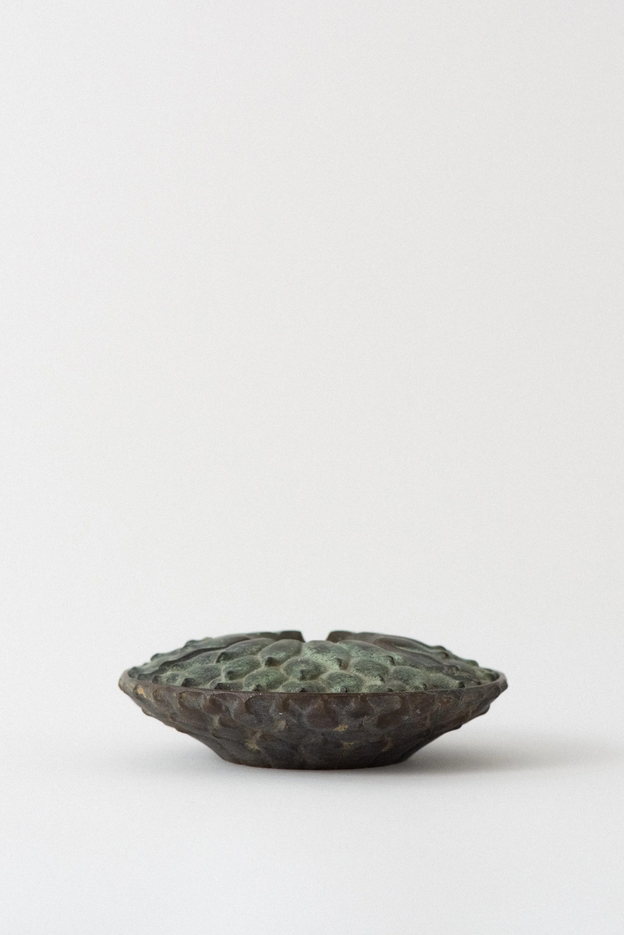 VERDIGRIS CAST BRONZE LIDDED ASHTRAY, VINTAGE