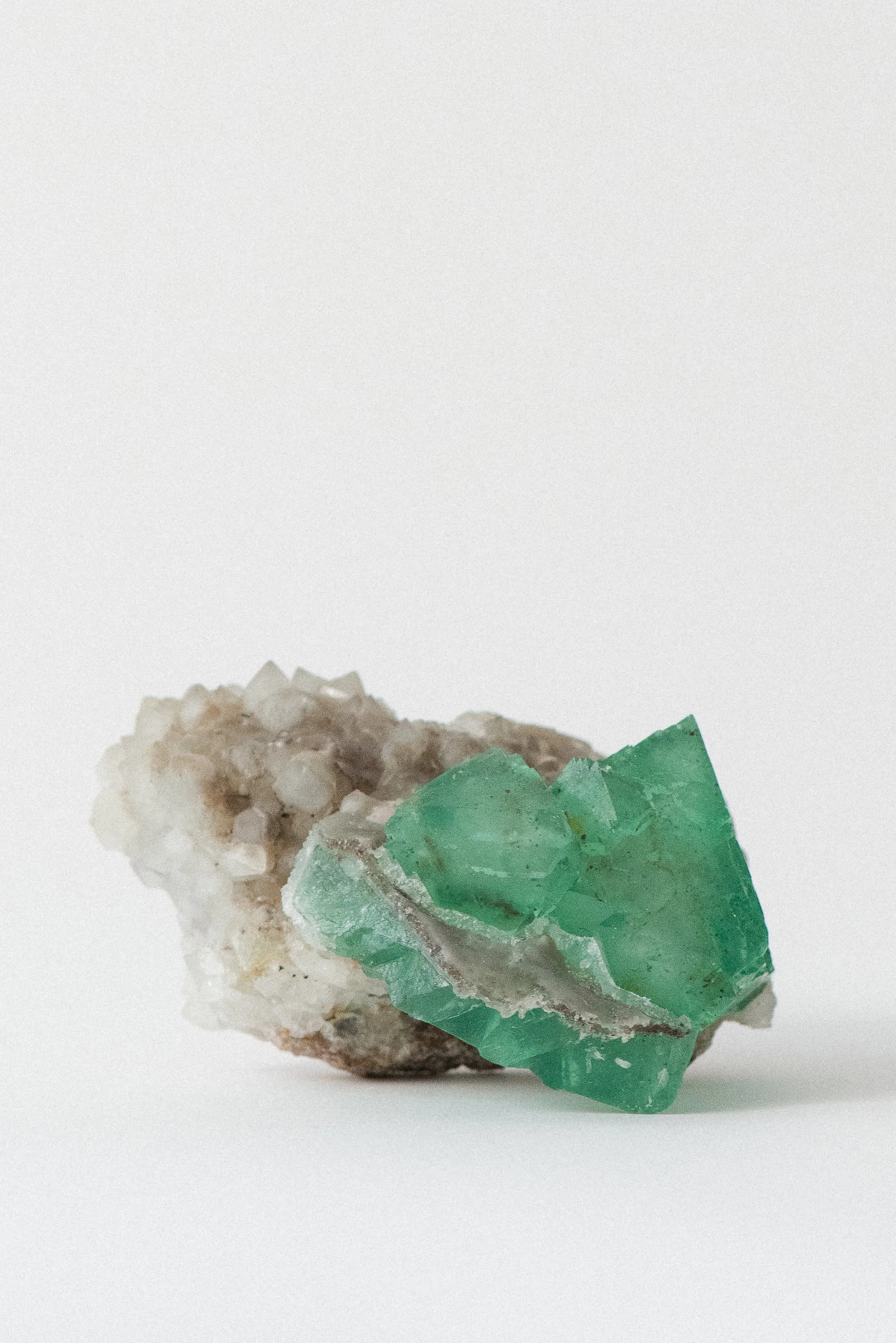 Collector-grade green fluorite specimen on quartz, Erongo, Namibia