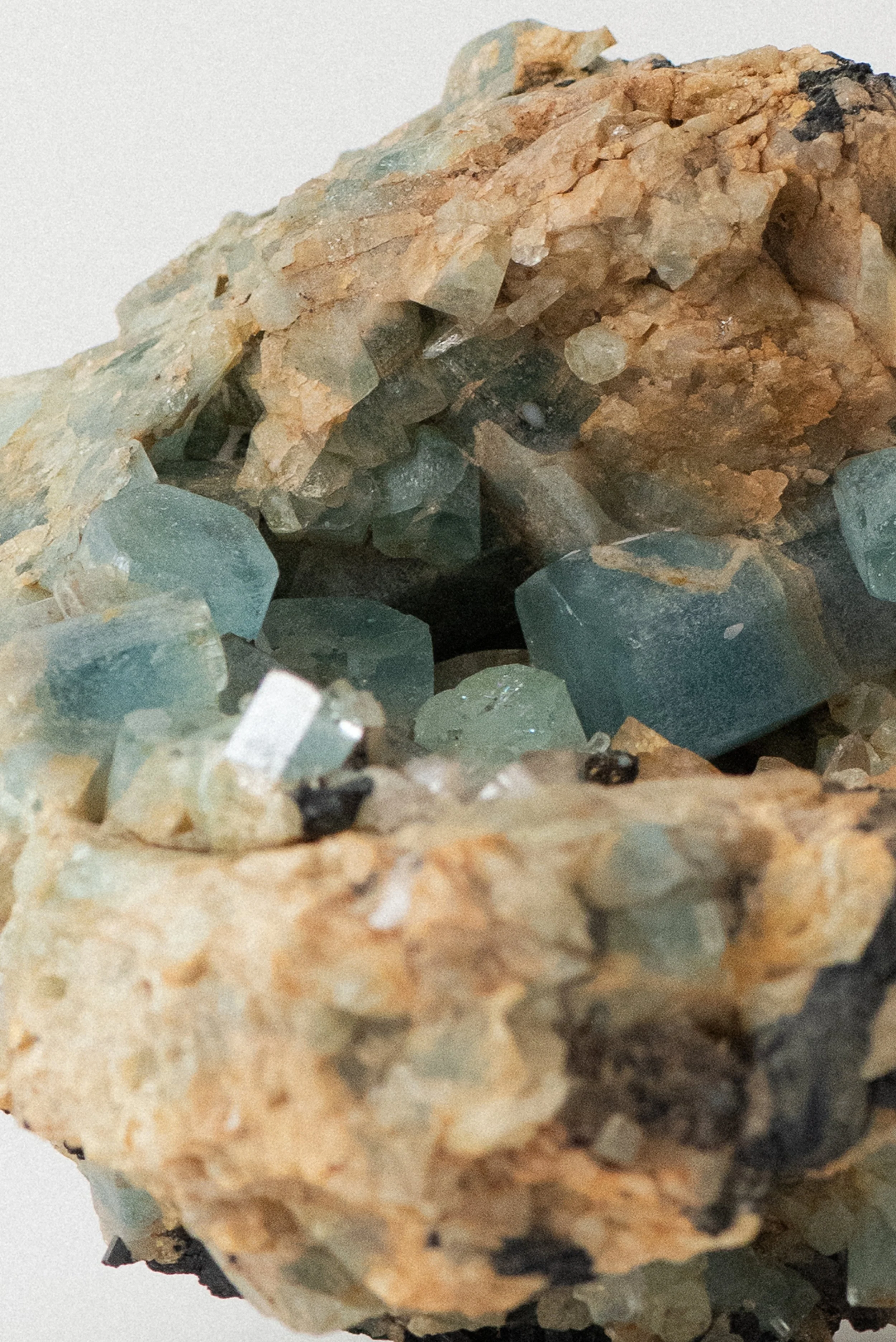 Transparent aquamarine crystal detail showing gemmy clarity and structure.