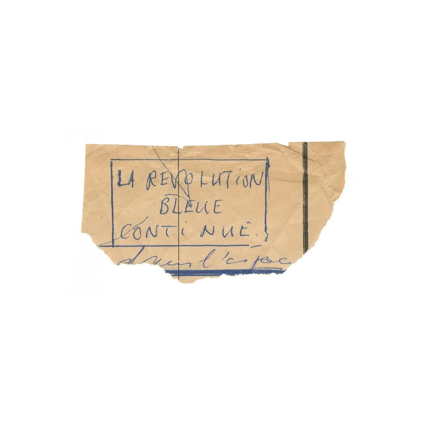 La Revolution Bleue

&mdash;
In January 1957, Yves Klein presented &ldquo;Proposte monochrome, epoca blu&rdquo; at the Apollinaire Gallery in Milan: an exhibition of eleven identical canvases each coated in ultramarine pigment. Suspended away from th