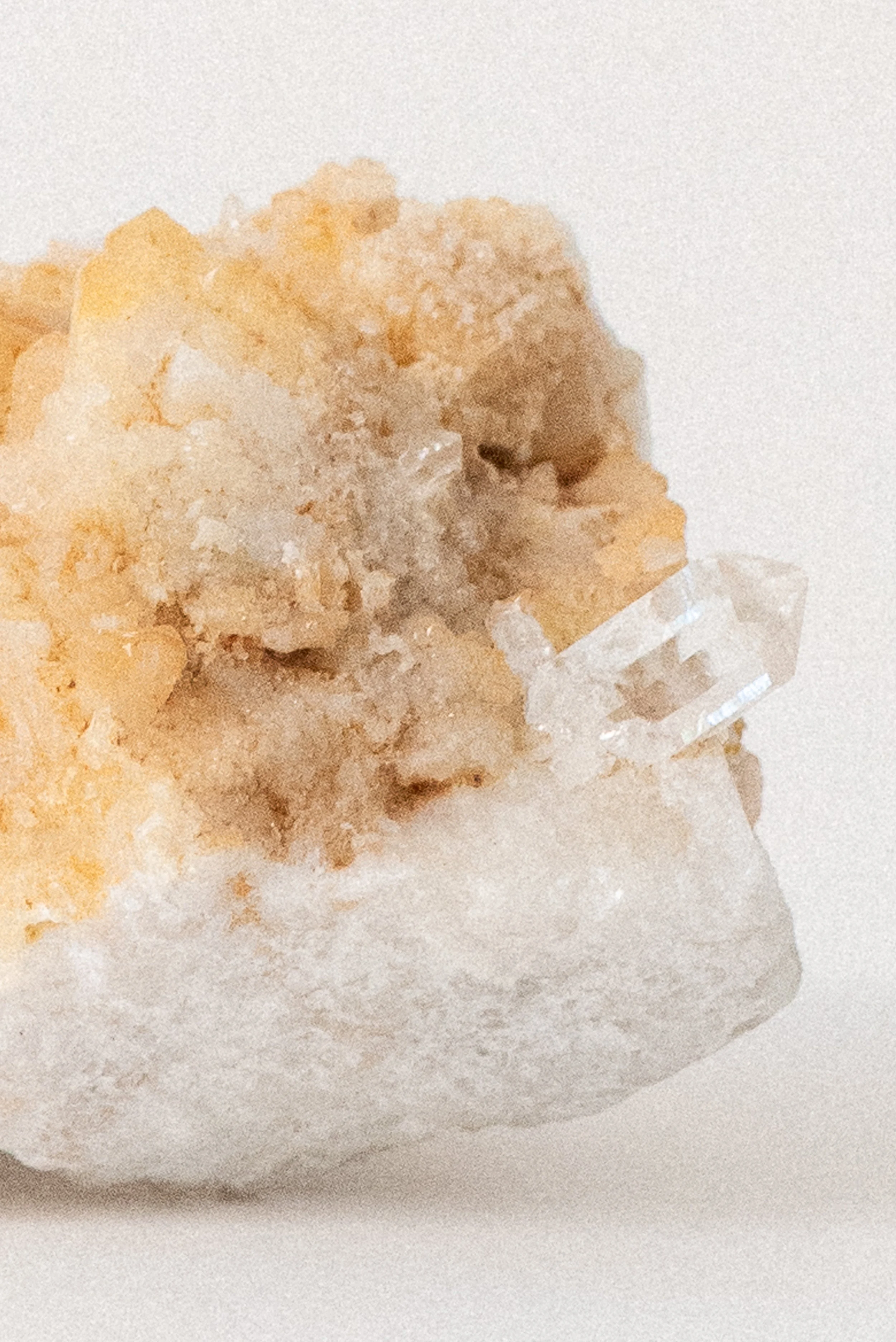 Close-up of quartz crystal termination on Carrara marble matrix from La Facciata Quarry in Italy, showing clarity and mineral texture, photographed for Crystal Voyager.