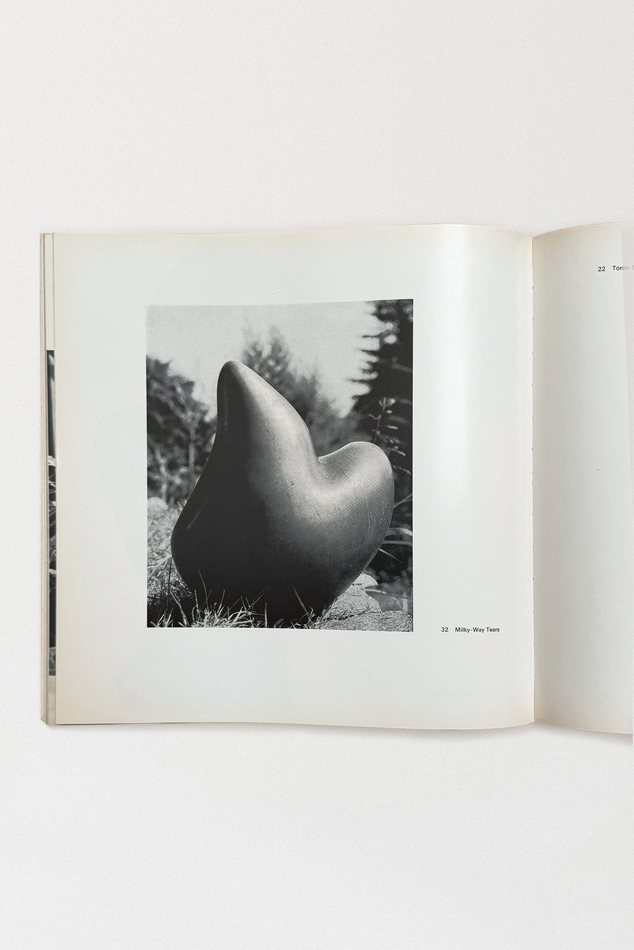 Interior page from Jean Arp: Sculpture, Reliefs, Works on Paper (1975), showing a black-and-white photograph of Arp’s sculpture Milky-Way Tears.