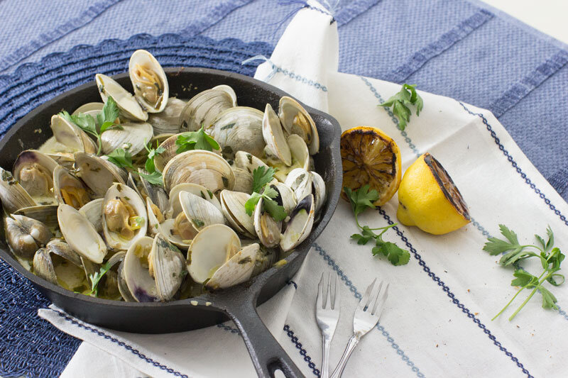 White Wine Steamed Clams on the Grill