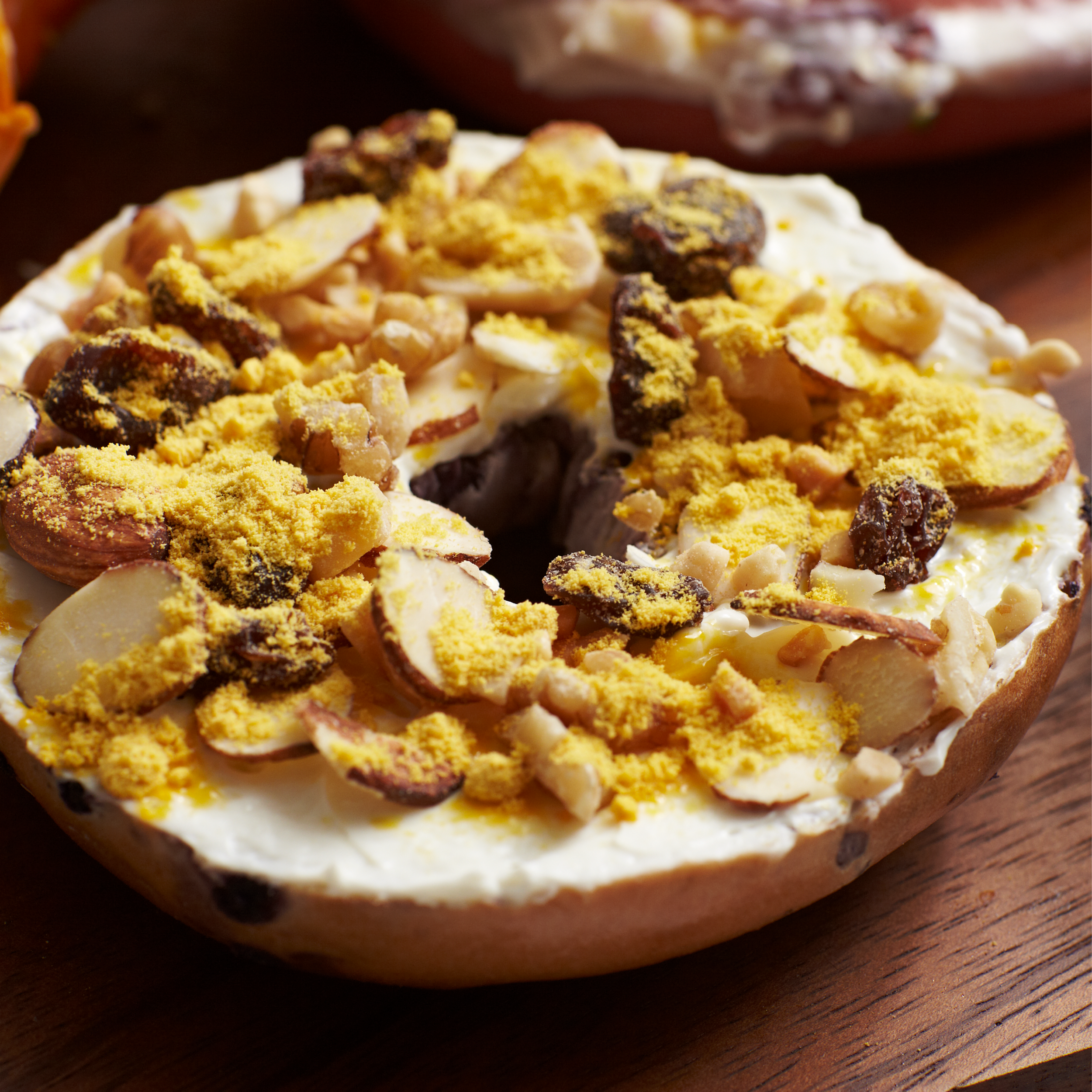 SeaBerry® (Sea Buckthorn) Fruit Powder applied to bagel 1