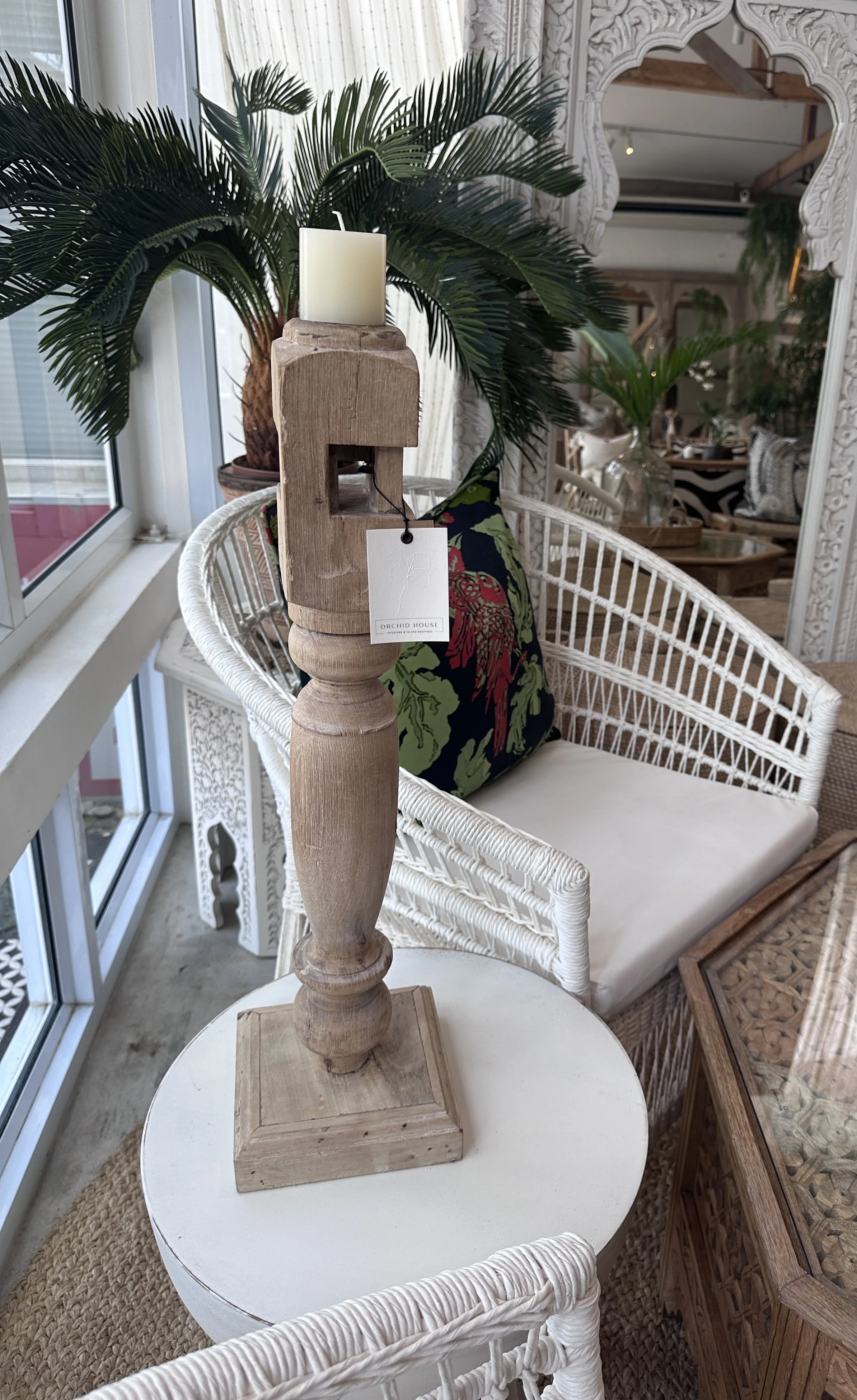 Light Wood Carved Candle Stand