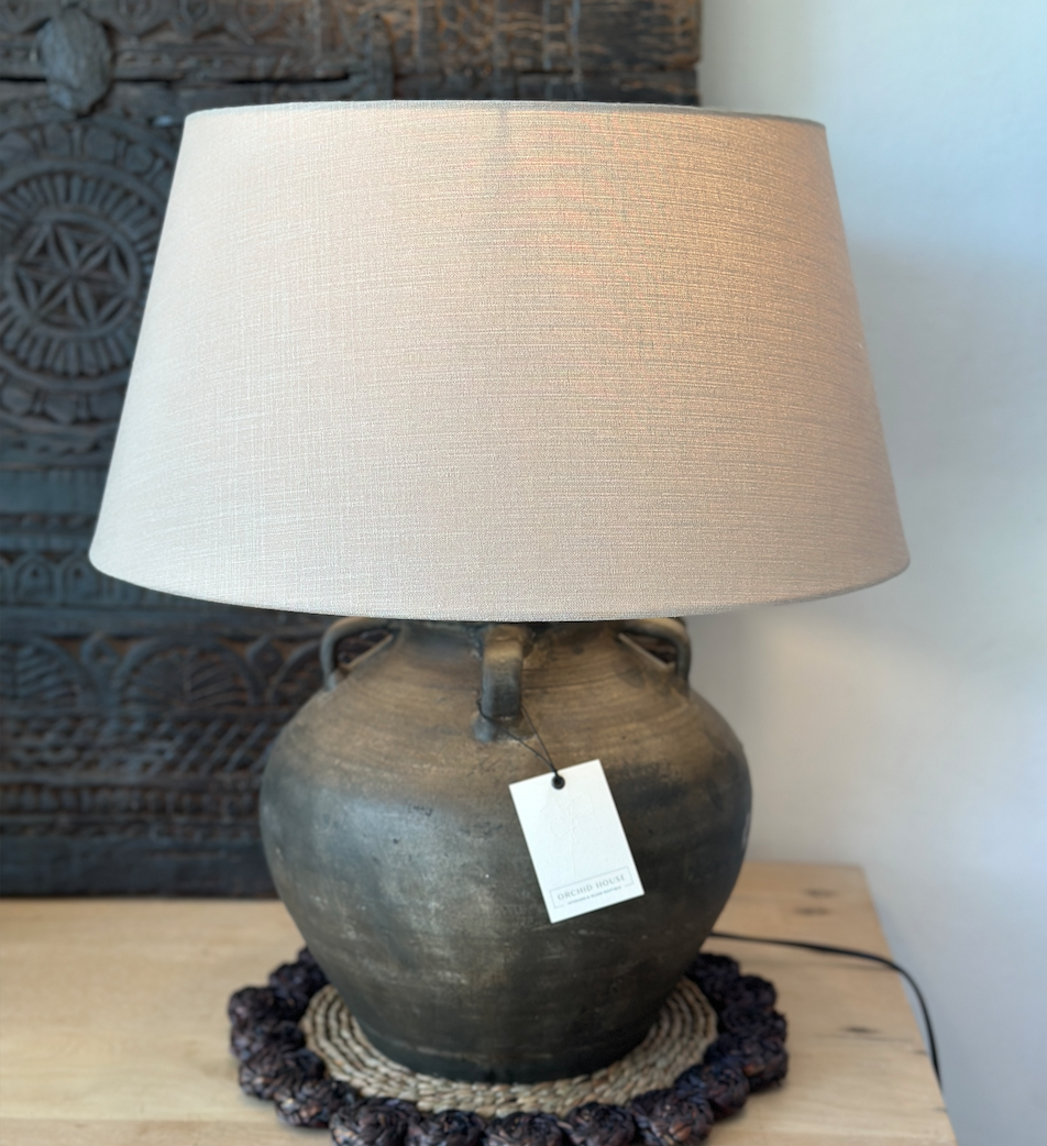 Rustic Earthenware Lamp with Linen Shade