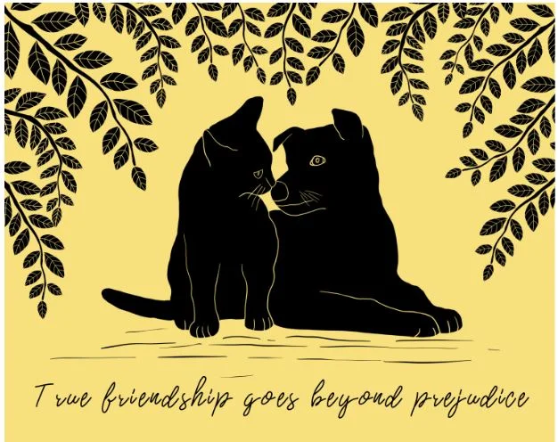 Cat and Dog True Friendship Illustration