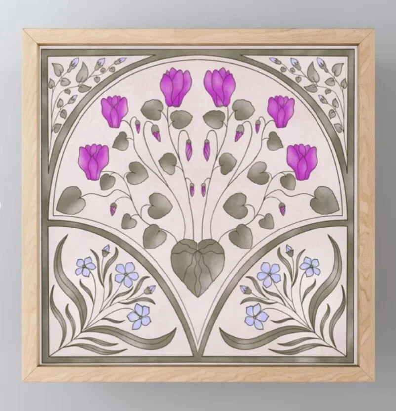Cyclamen and Oleander Art Nouveau Illustration 