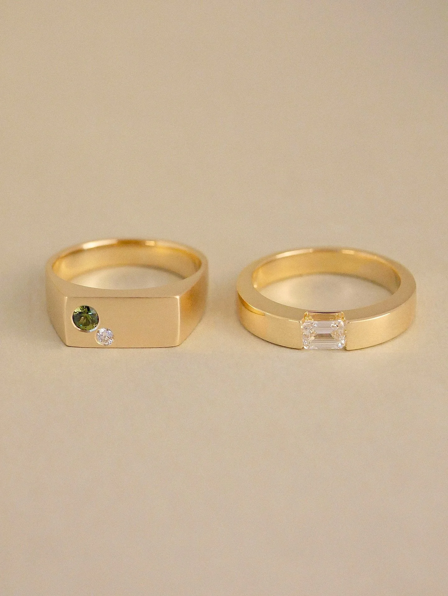 Wedding Ring Set &mdash;&mdash; with Natural Australian Sapphires, diamonds and 9ct yellow gold ⁣
⁣
For Jac &amp; Emma! 💚✨ Wedding rings they can swap out with their engagement rings for a fresh new pairing!
