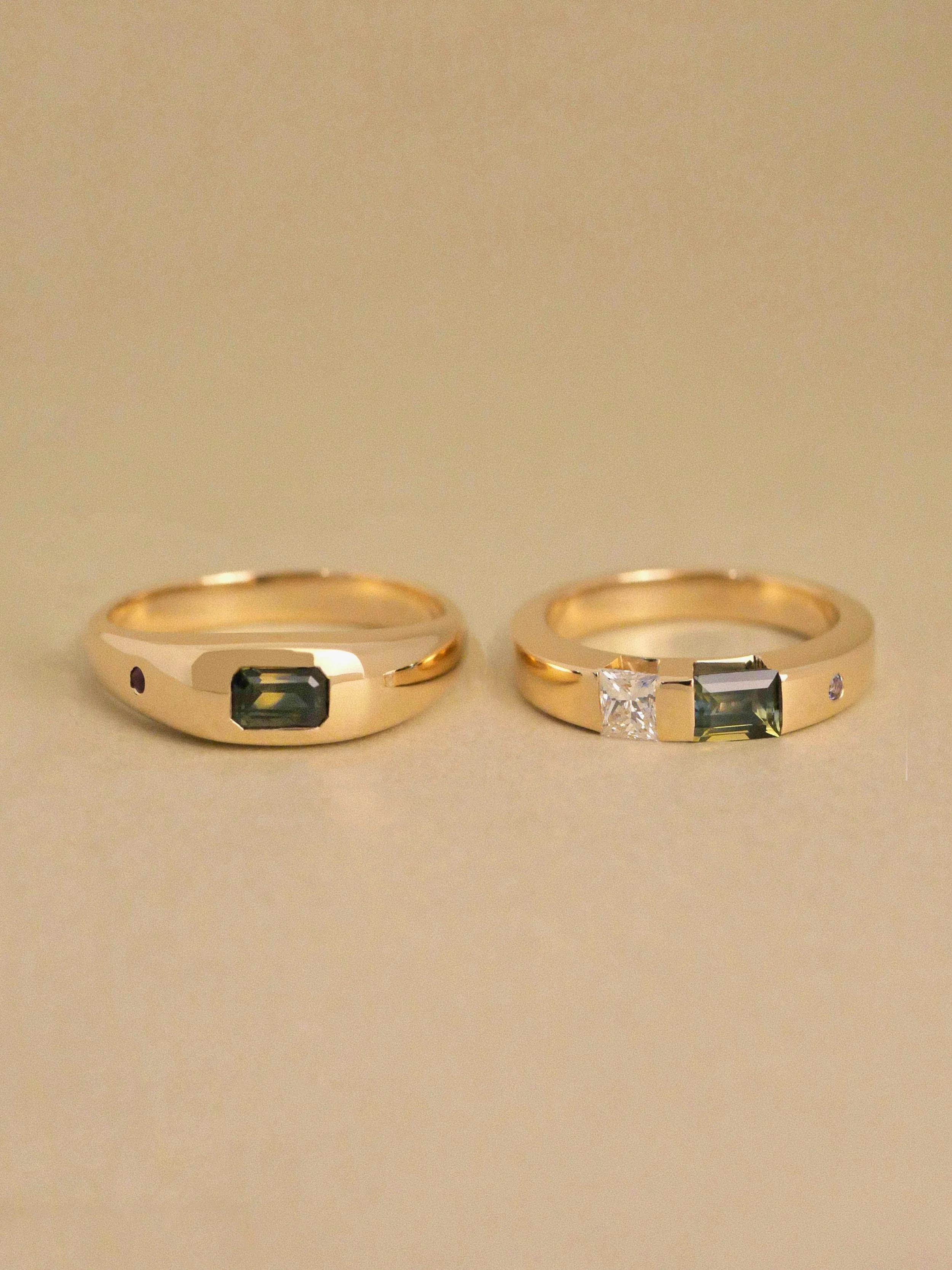 Wedding rings for the loveliest Sowmya &amp; Matt 💚💙💛

One of my favourite details is the little nod to each other&rsquo;s birthstones, set into their respective rings, such a beautiful and personal touch to mark their forever. ✨

Double Tension S