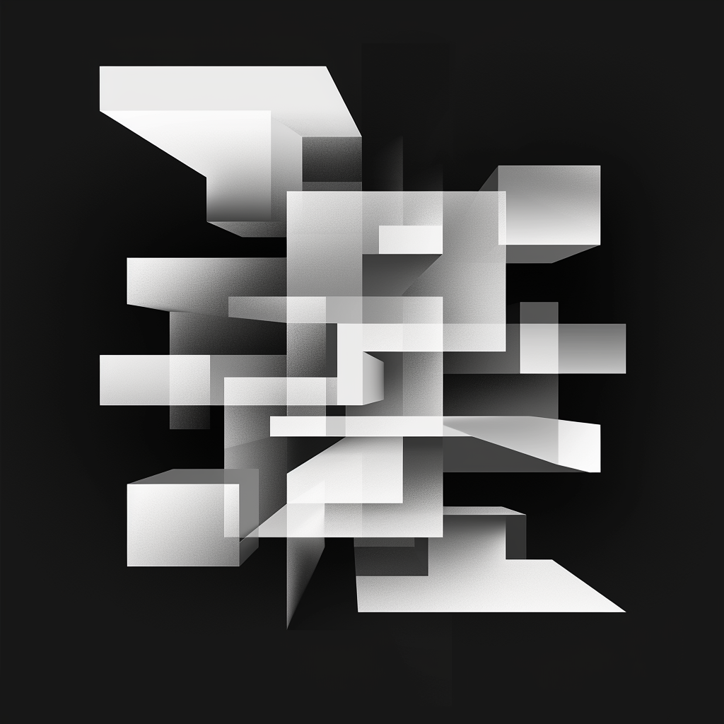Geometric drawing of an outline square with sections divided by vertical, horizontal, and half circle lines.